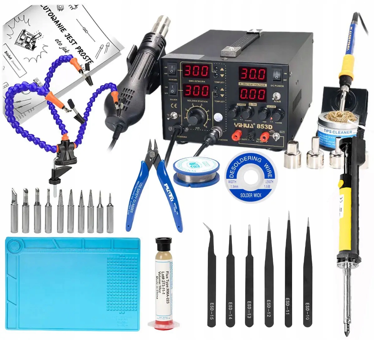 Pájecí sada Yihua 853D 5A 30V 3v1 hroty servisní příslušenství