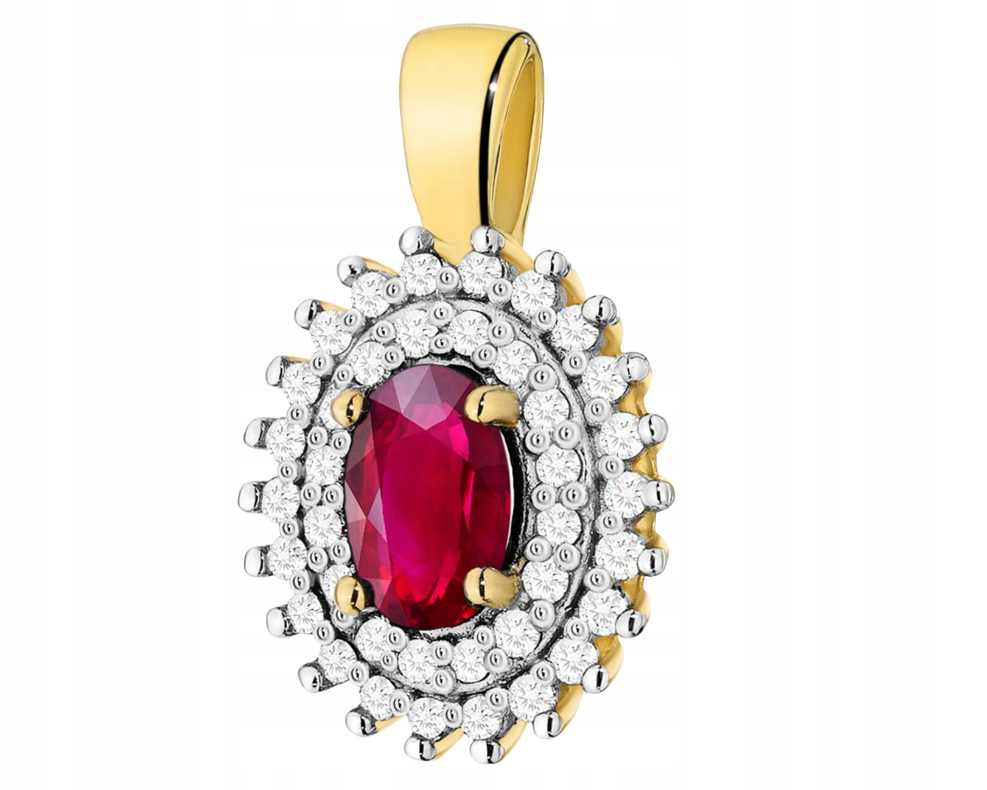 Zlatý Přívěsek S Červeným Přírodním Rubín , Zlato Ryzost A Diamanty, Zlato 585