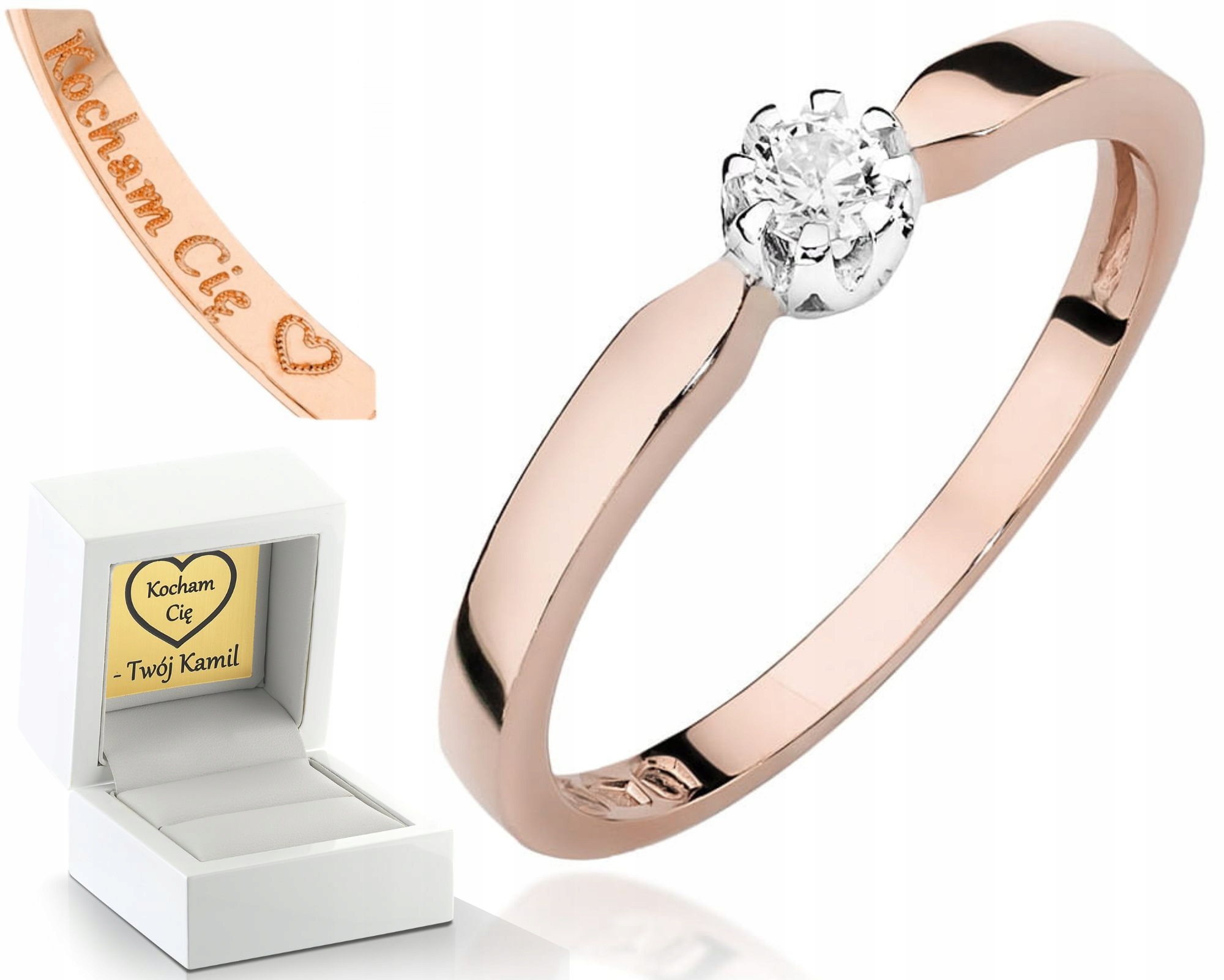 Růžové Zlato Prstýnek S Briliantem Gravírování 585 Zlato