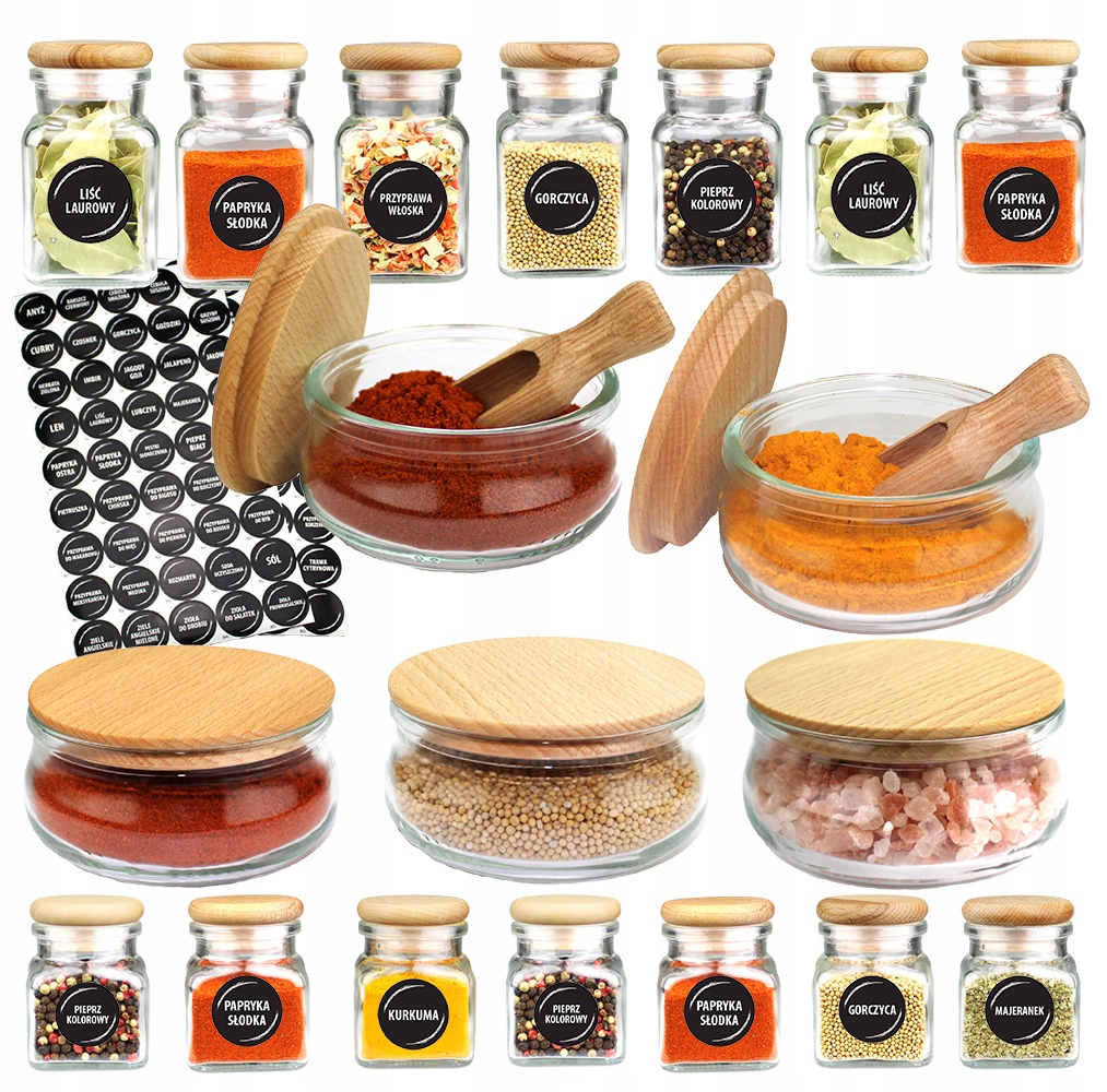 Sklenice na koření 7 x 120 ml 7 x 150 Ml 5 x 210 ml nálepky 90 ks lopata 2 x