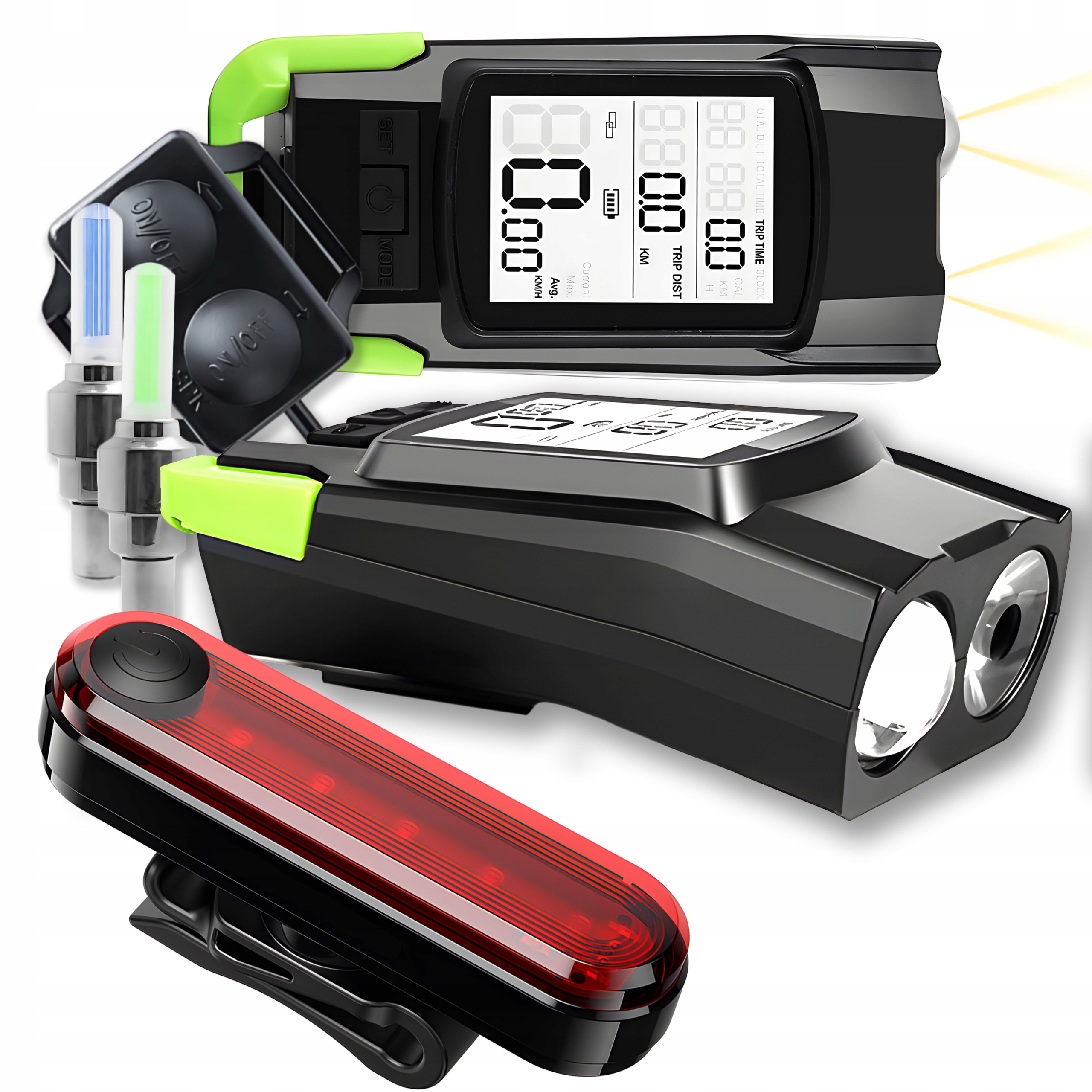 Latarka Rowerowa Lampka Wentyl Led Licznik Klakson Dzwonek Przód Tył