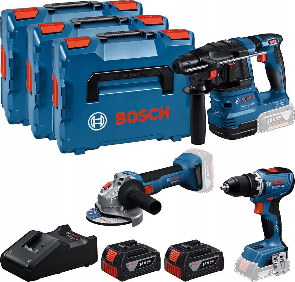 Bosch Pro Combo Gsr 18V-65 Gbh 18V-22 Gws 18V-8 2xGBA 18V 5,0Ah Gal 18V-40