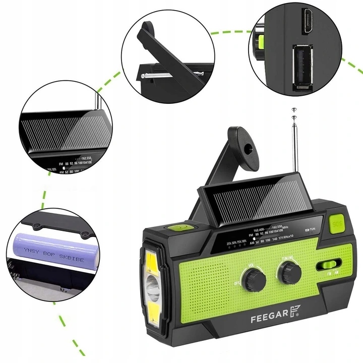 Feegar Radio FM Awaryjne Solar SOS 4000mAh Latarka Model OZE 2 PRO