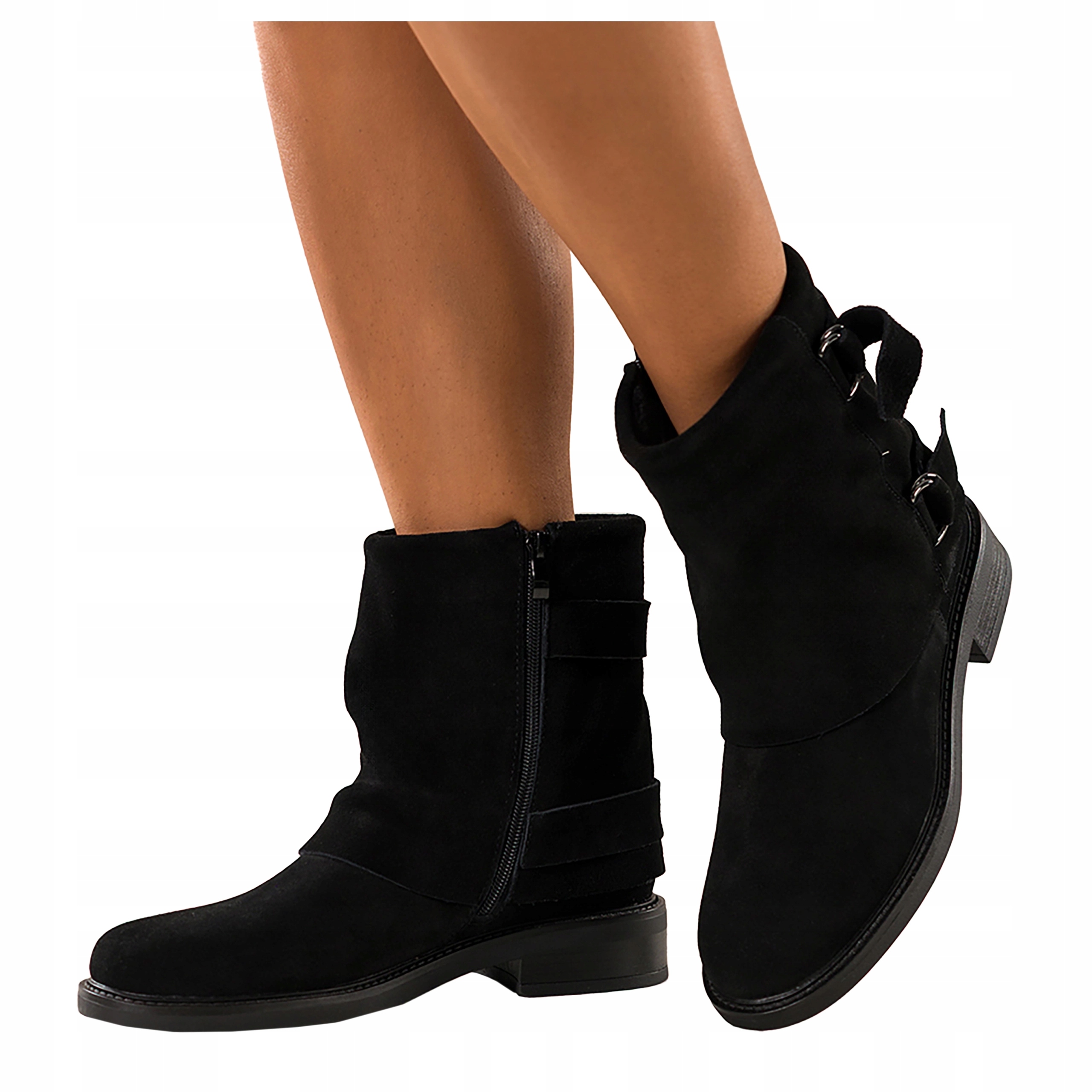 Kotníkové Boty Černé Kožené Dámské Nízký Podpatek Pásky Na Svršku Pohodlné vel. 38