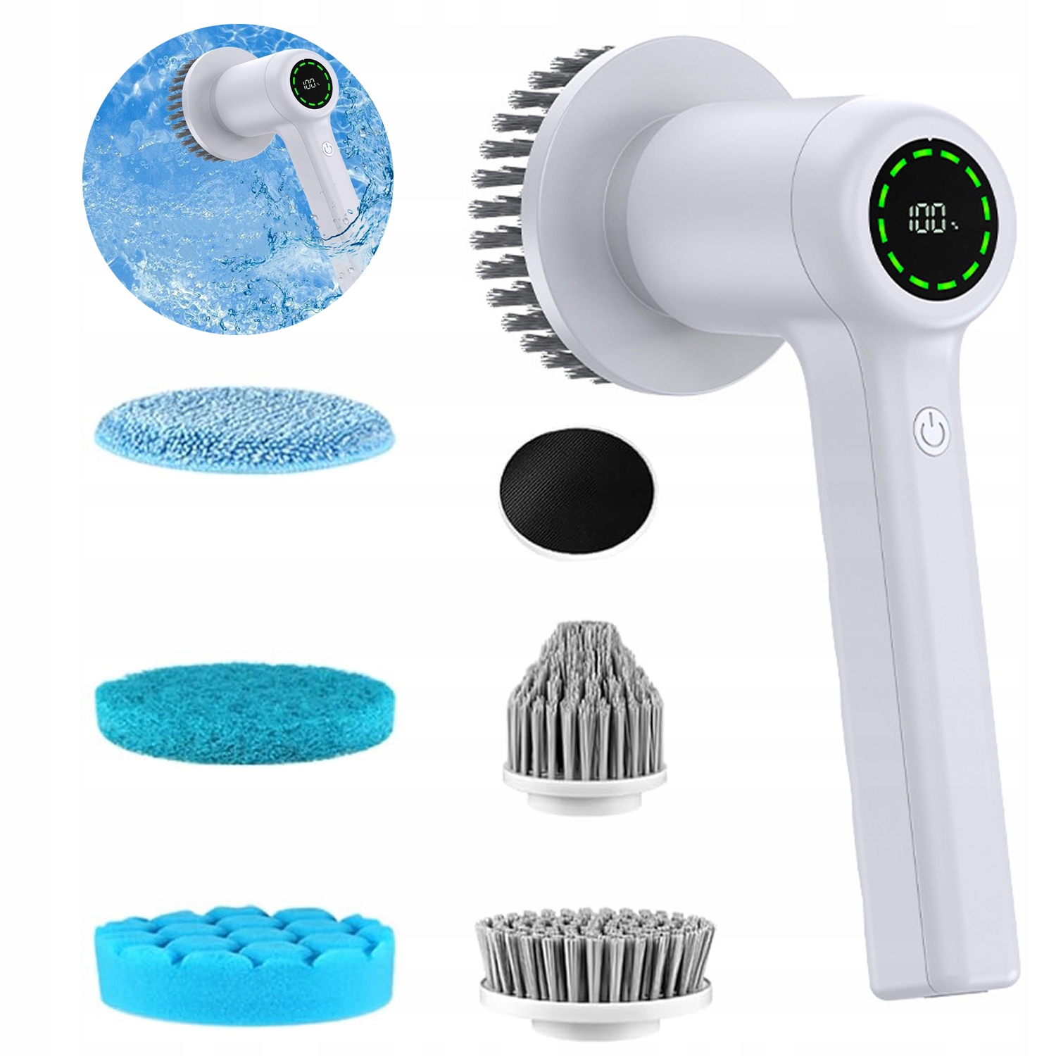 Levně Elektrický rotační kartáč na čištění a mytí – sada, odnímatelný, s Led