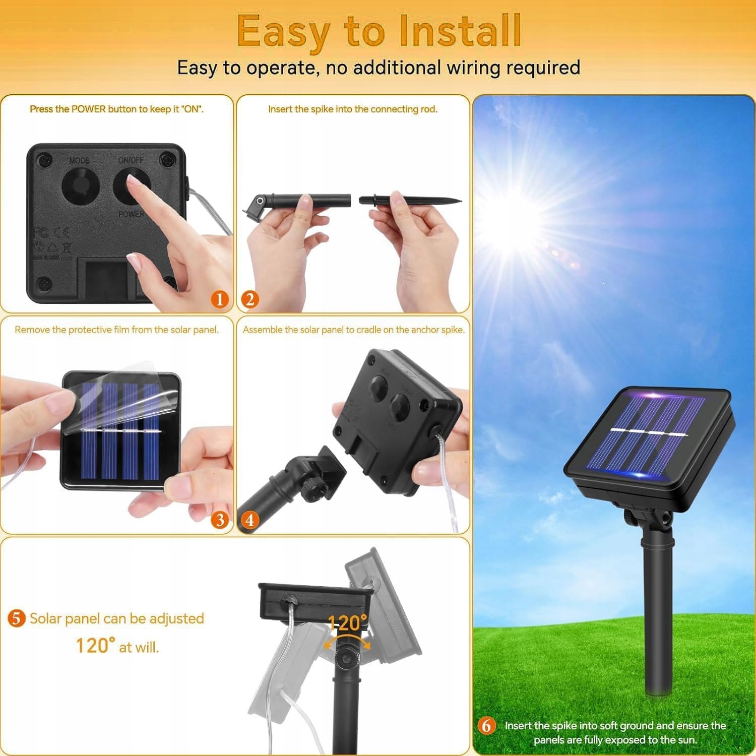 KOUSEE Lampa Solarna LED Zewnętrzna IP65 12m 100 LED Oświetlenie Ogrodowe — miniatura 6