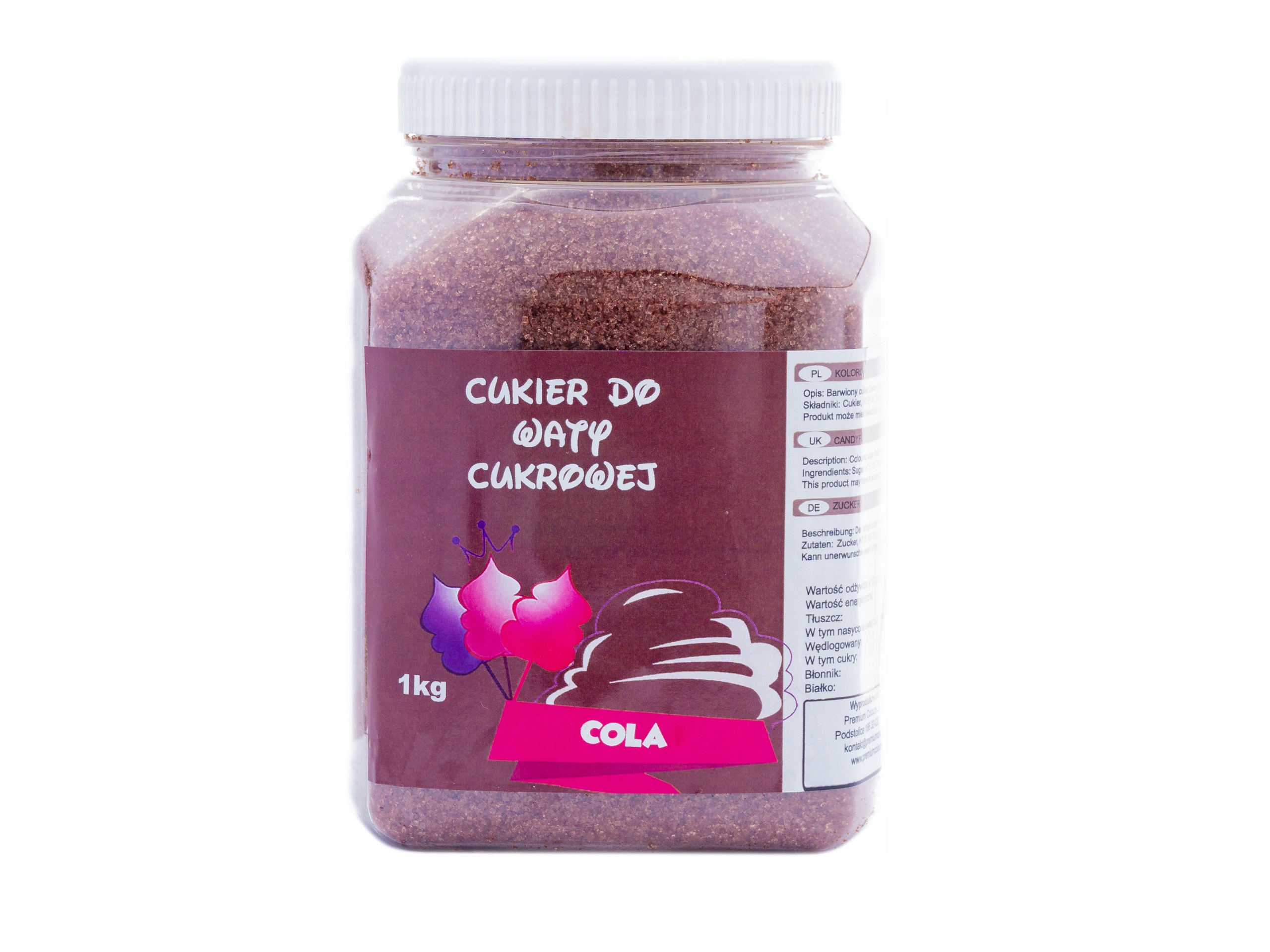 

Kolorowy Cukier Do Waty Cukrowej Cola Słoik 1kg