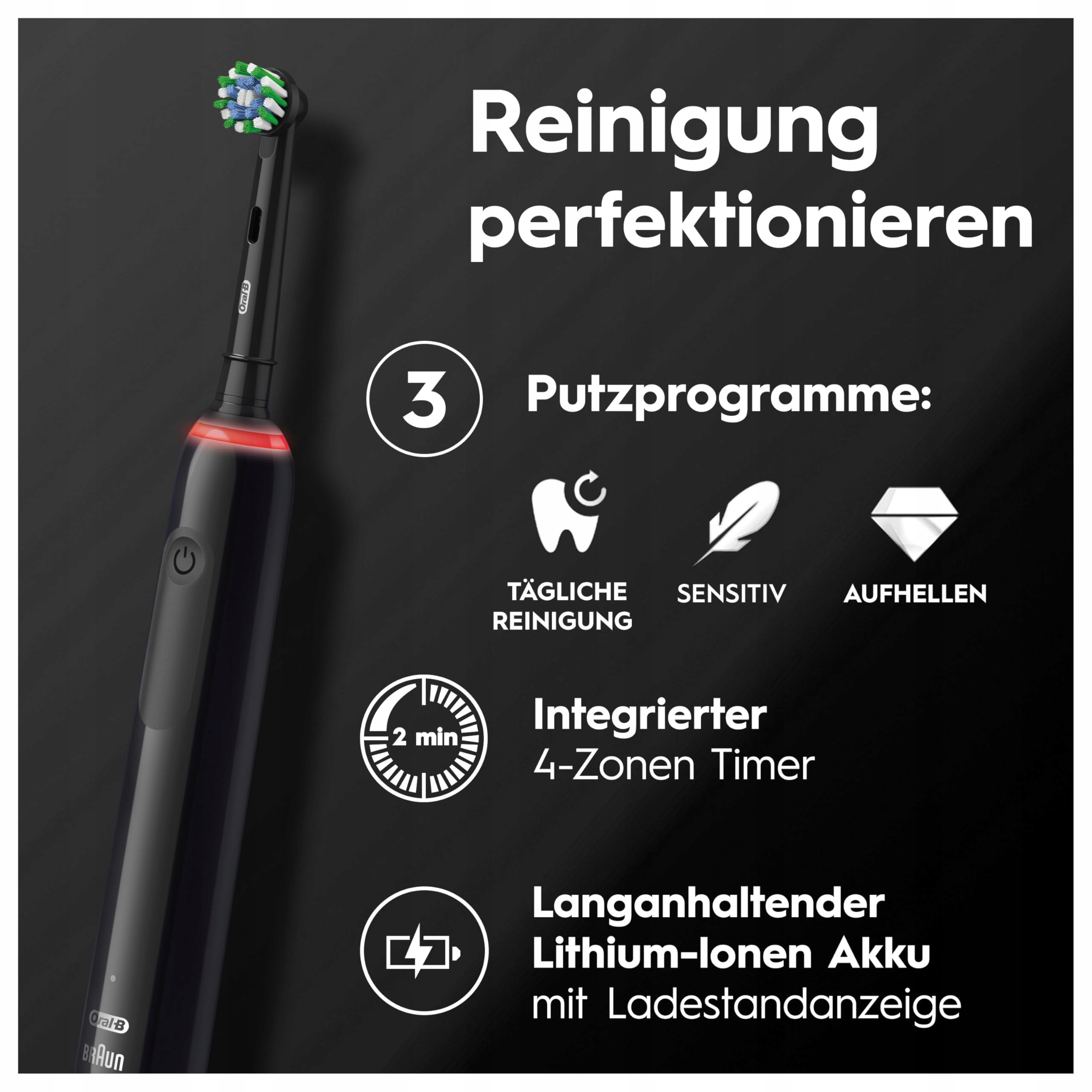 ORAL-B PRO 3 3500 Elektryczna Szczoteczka 2 Końcówki Czarna — miniatura 4