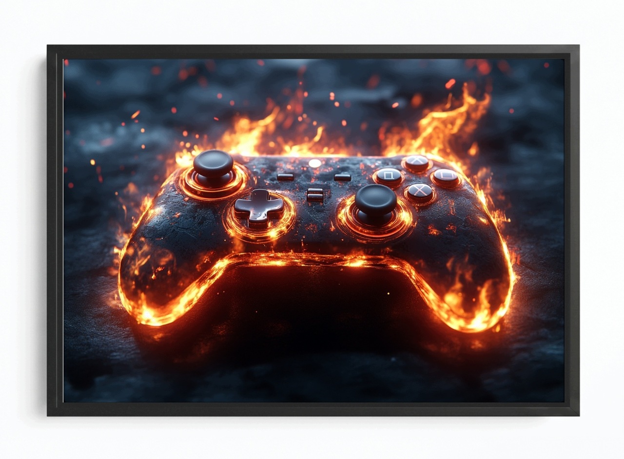 Obraz Rám American Box Pad Kontroler Gaming Konzola Hráč Oheň 60x40
