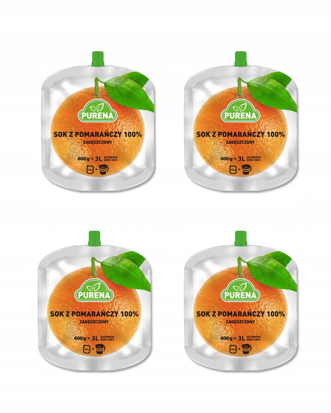 Sok pomarańczowy 100% zagęszczony na 12 L syrop Purena 600 g x 4 sztuki