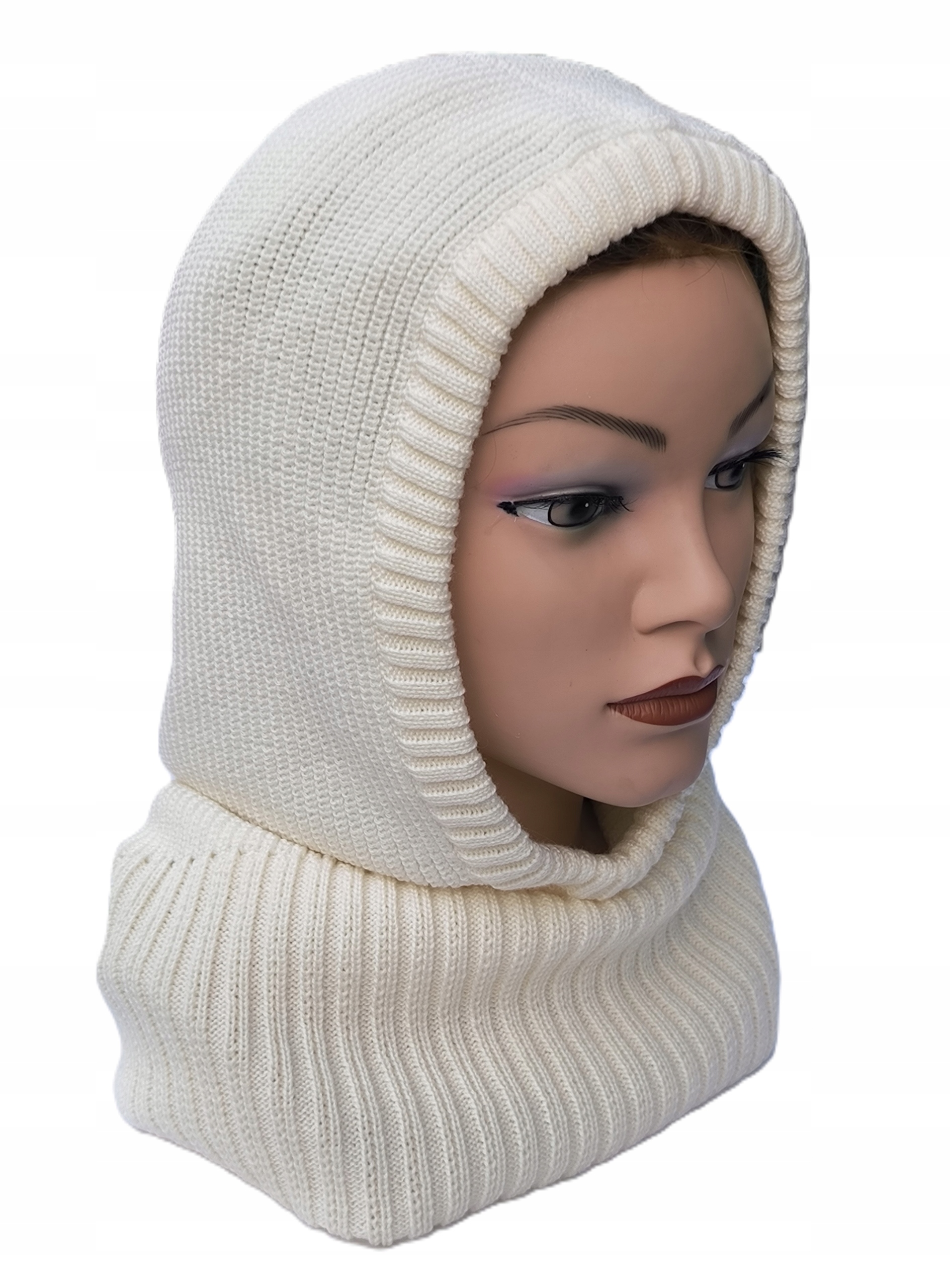 Bílý Módní vlněný nákrčník kukla balaclava kapuce 100% Merino Loman
