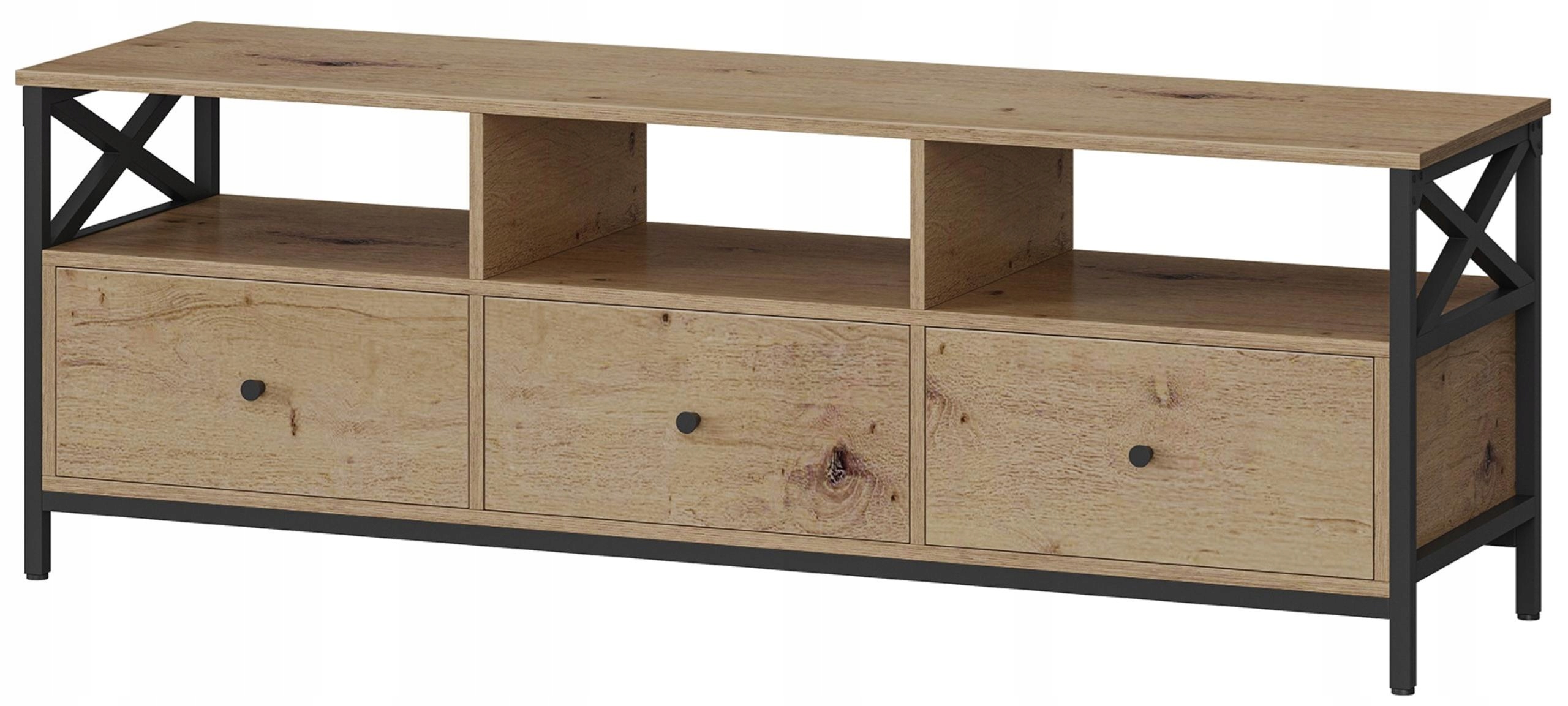 Stolík Rtv s zásuvkami a policami v industriálnom loft štýle, rustikálny