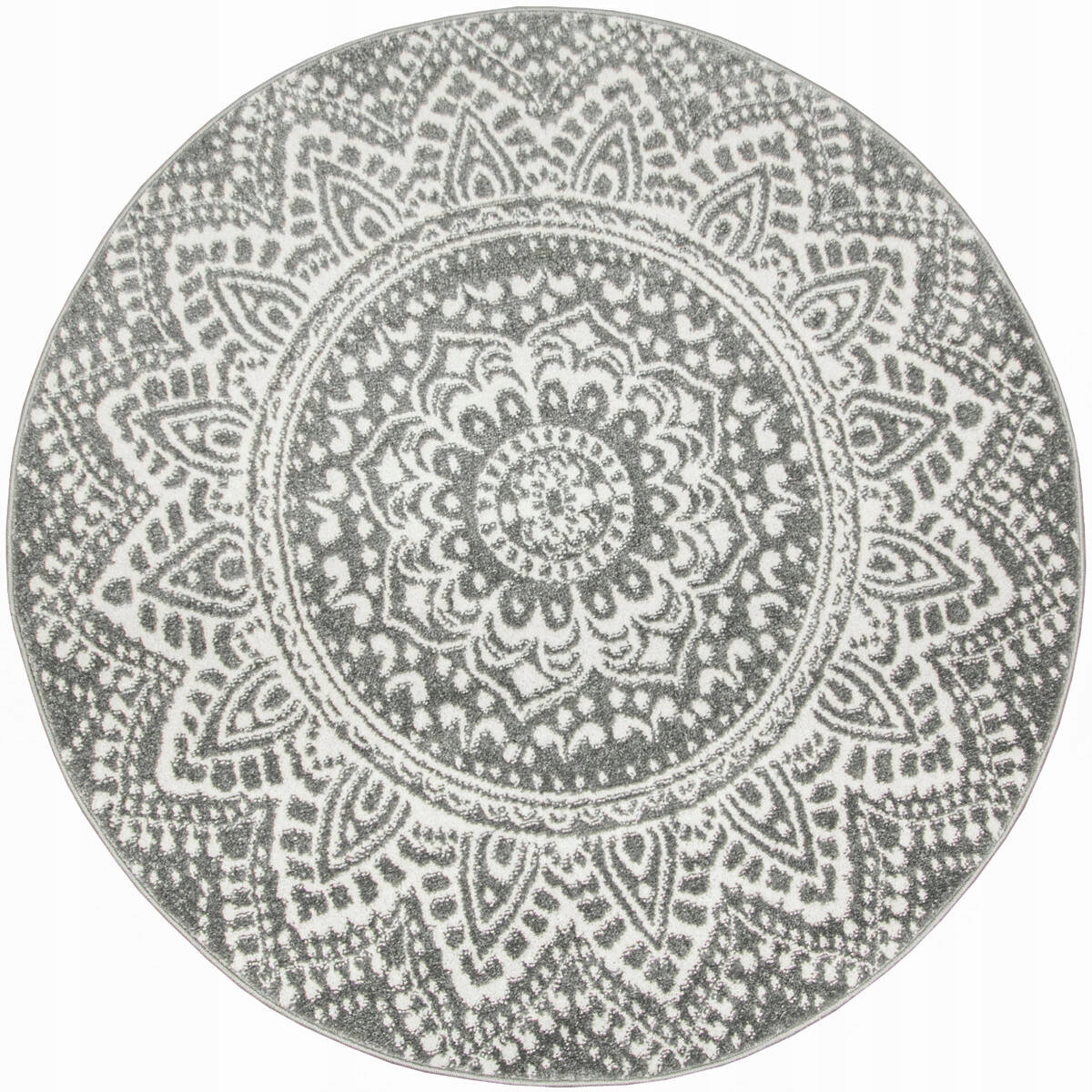 Dywan Okrągły Do Salonu Szary Kremowy Rozeta Mandala Boho Lima śr. 120 cm
