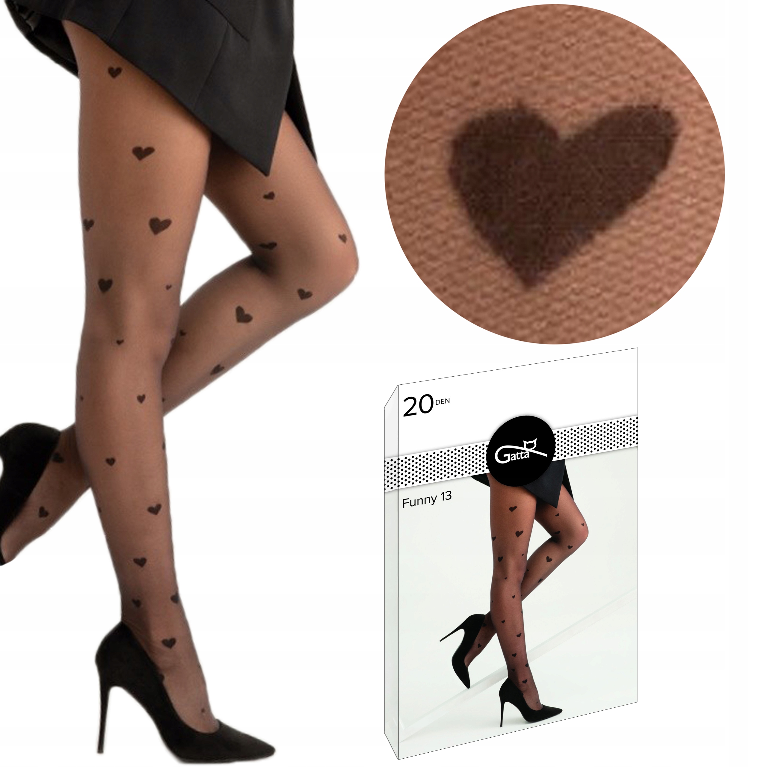 

Gatta rajstopy Funny 13 20 den Lycra w serca 4-L