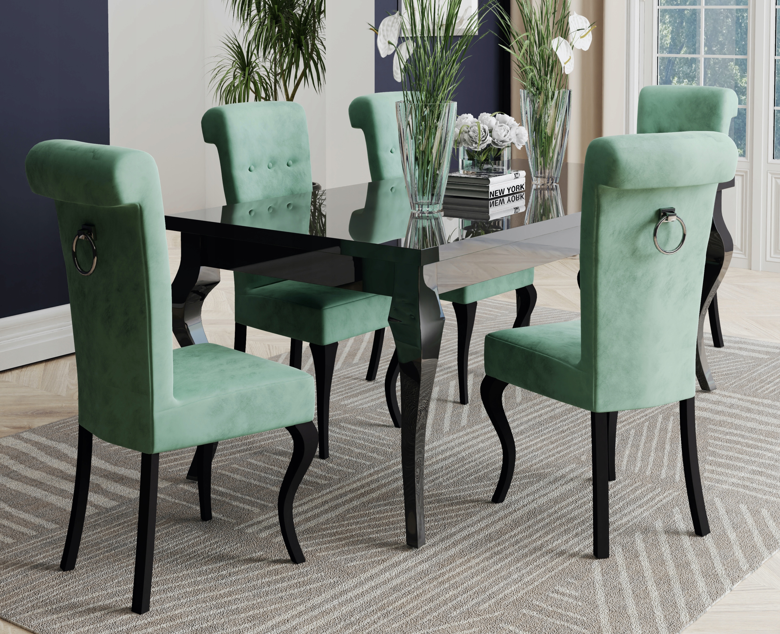 Stół glamour czarny połysk 160/200 modern ludwik Szerokość mebla 90 cm