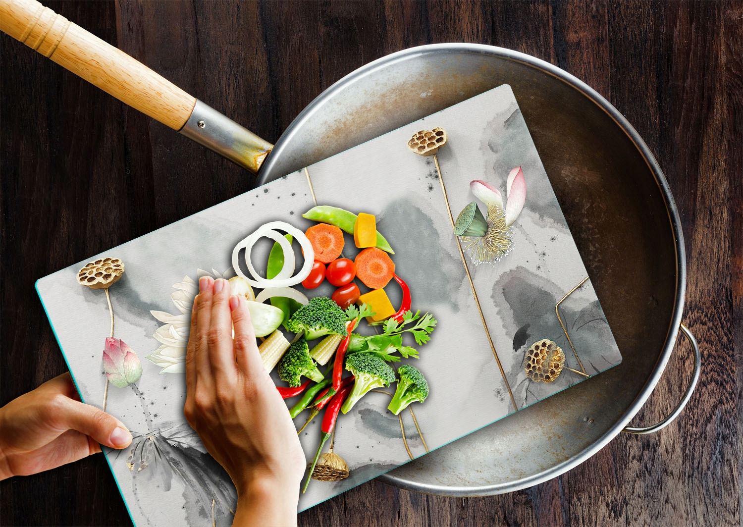 SZKLANA DESKA DO KROJENIA 52x30 KWIATY SZKŁO HARTOWANE Materiał wykonania szkło