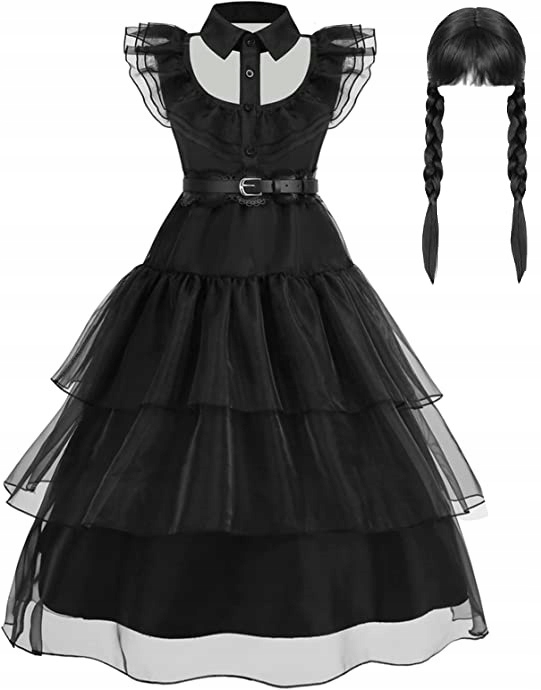 

Strój Wednesday Addams Sukienka Balowa Włosy 120