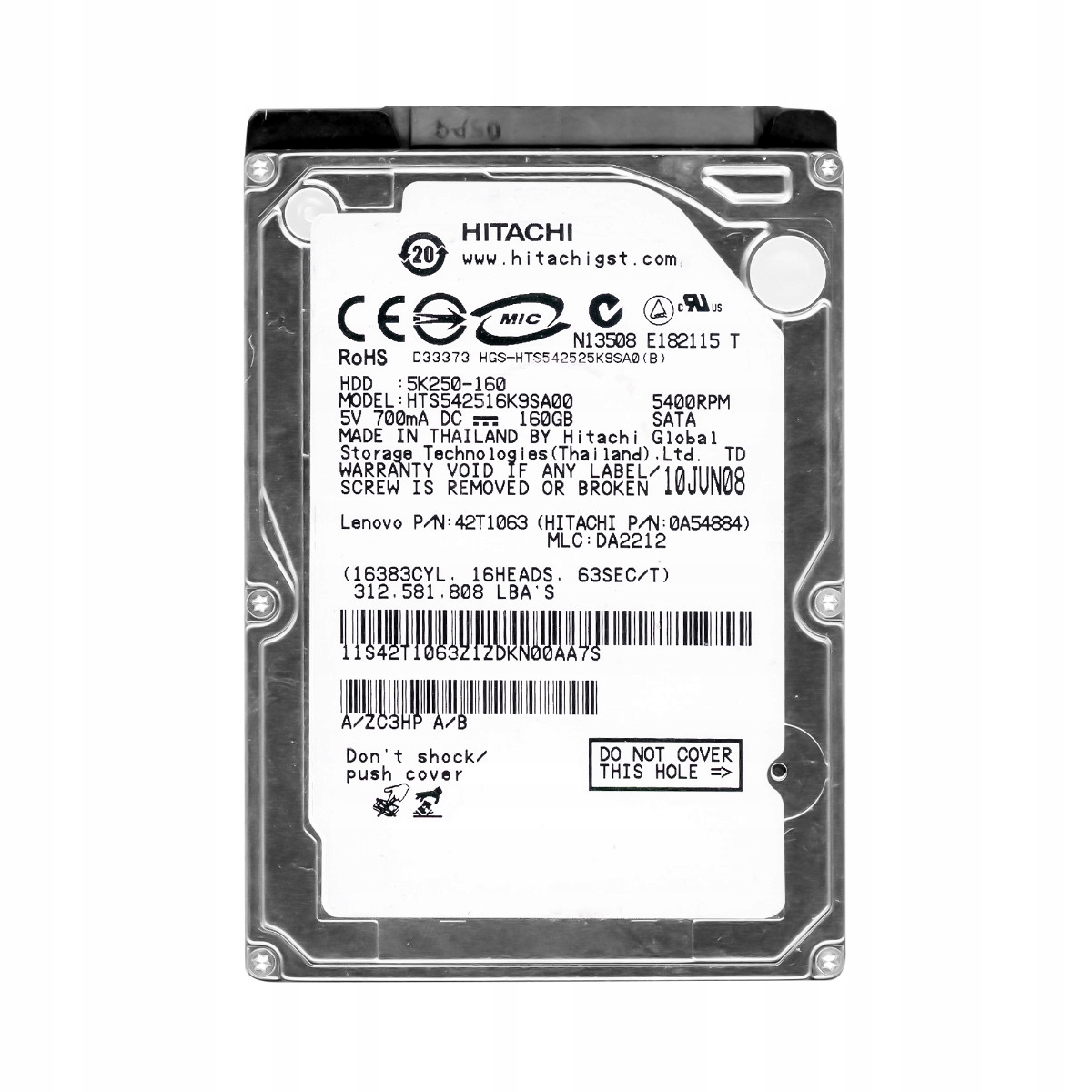 TravelStar 5K250 160GB 5.4K 8MB Sata 2.5" HTS542516K9SA00