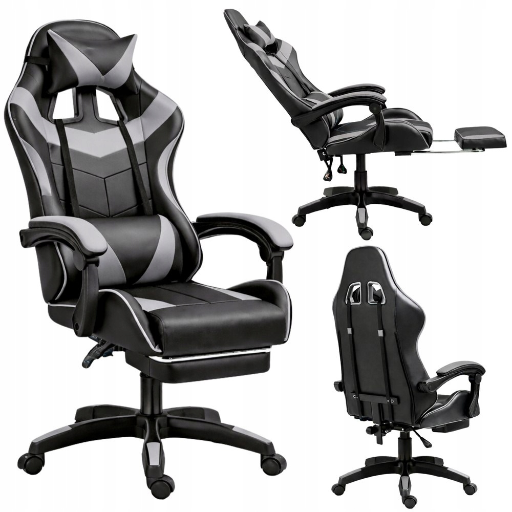 Herní křeslo Lean Otočné kancelářské křeslo s podnožkou Polštáře Černo-šedé Le