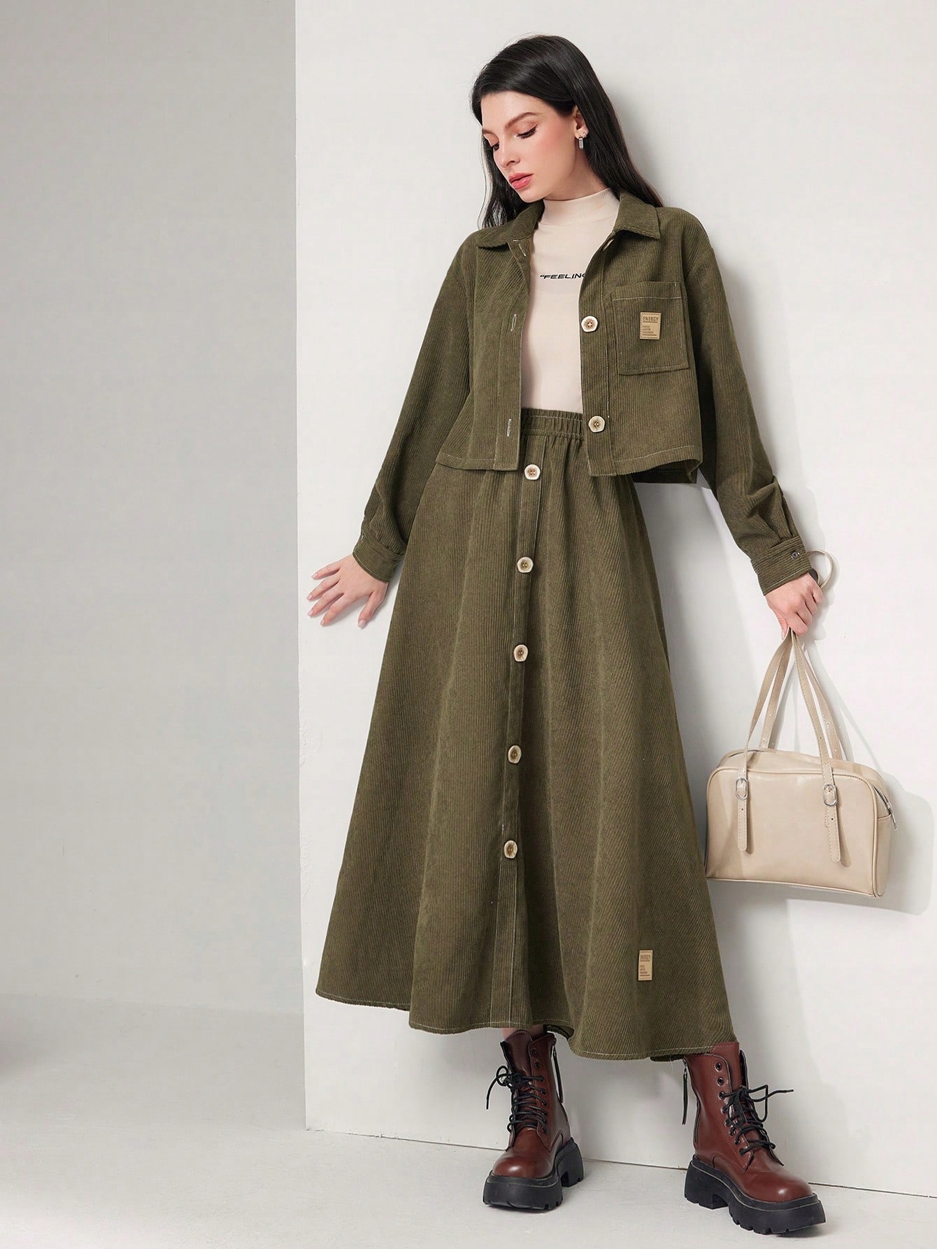 Mandresový Set Bunda Sukně Sukně, Ležérní Večerní Shein M