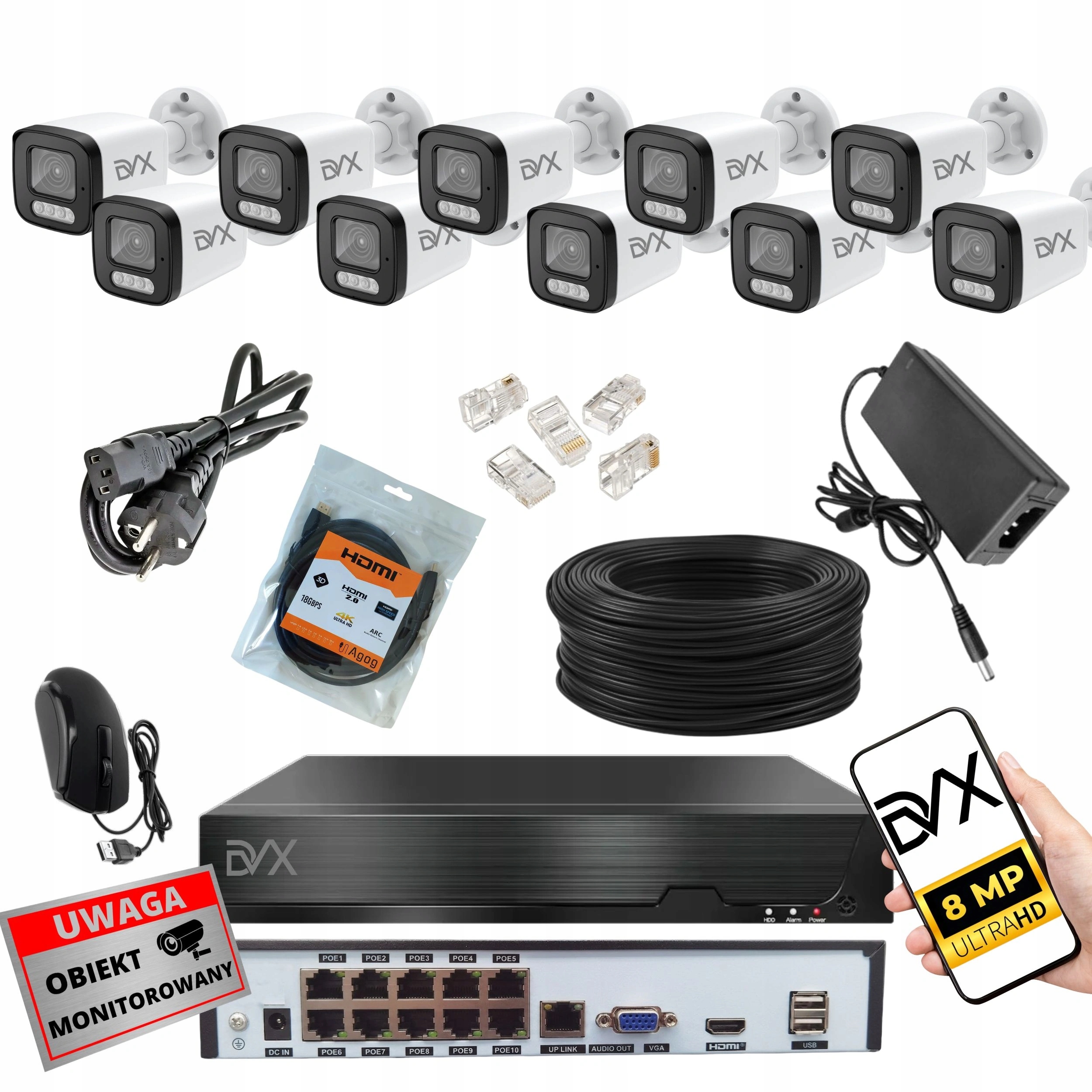 Sada Kamier x10 PT8L Monitorovanie Ip Poe 8MP 4K Uhd Rekordér P10CHWIF Nvr