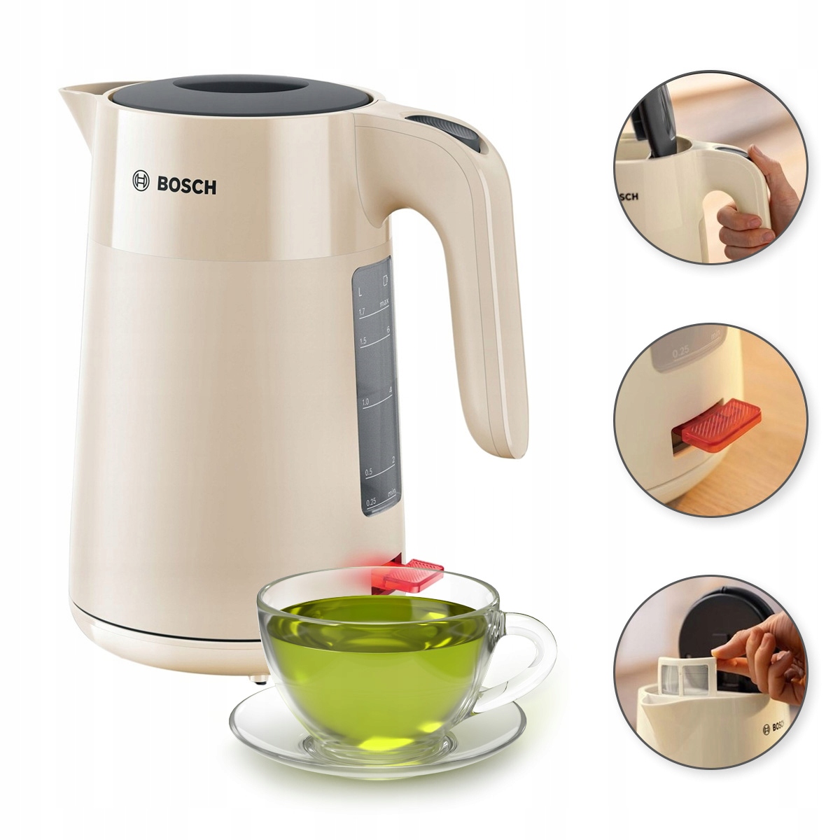 Czajnik elektryczny Bosch MyMoment 1.7l 2,4kW TWK2M167 Bezprzewodowy Beżowy