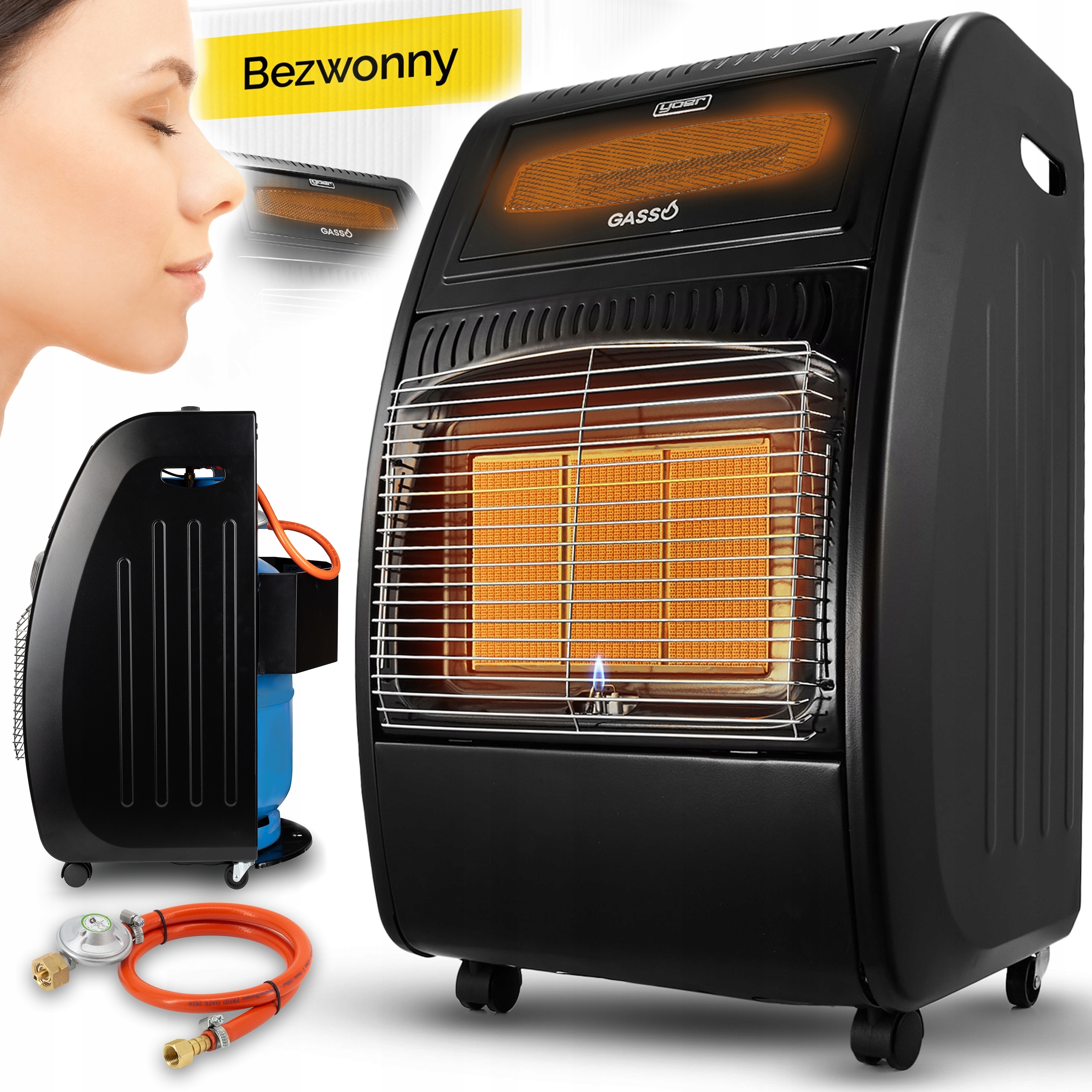 Piecyk gazowy na butlę 2w1 Grzejnik gaz Lpg Yoer 5,7kW +Reduktor +farelka