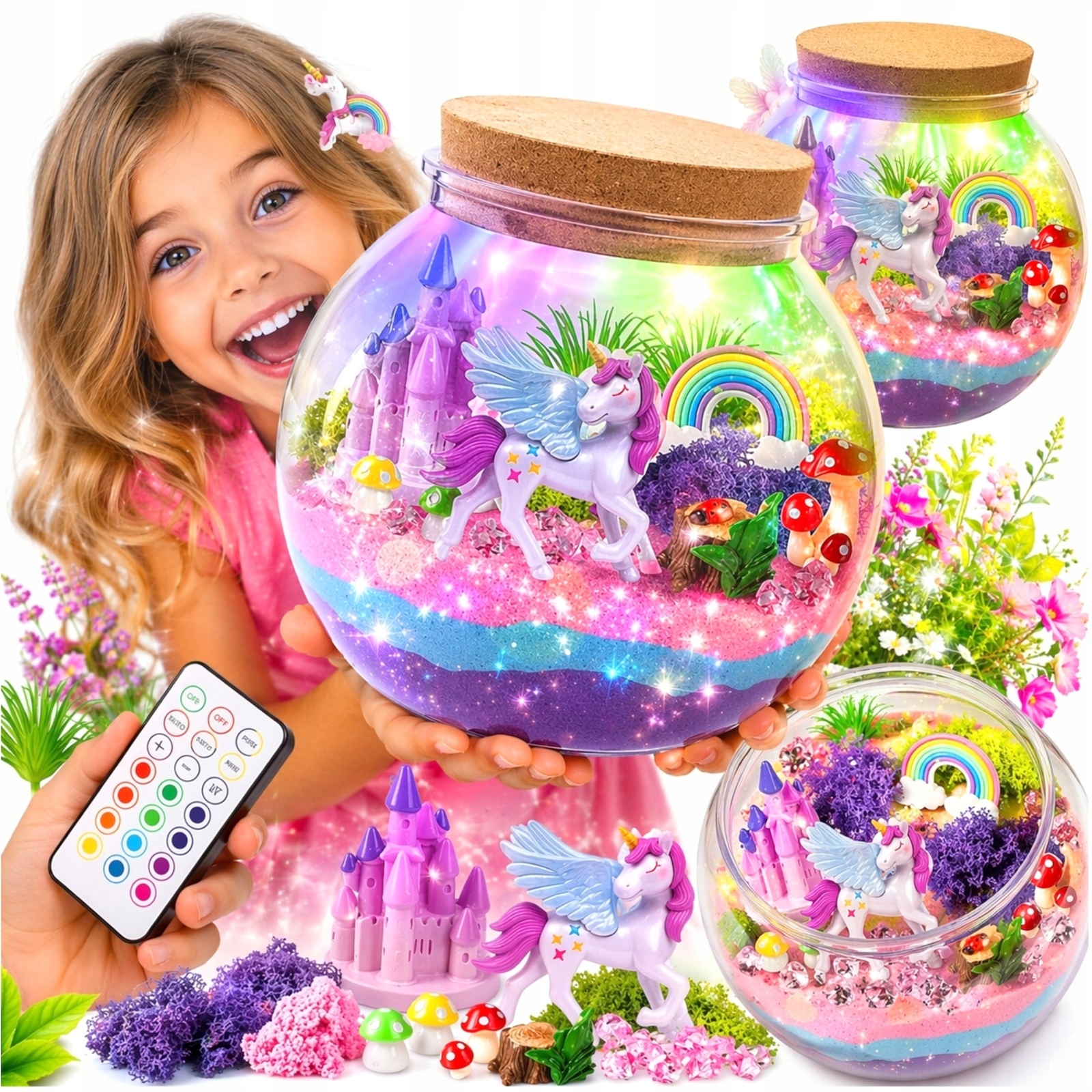 ZESTAW DIY JEDNOROŻEC KREATYWNE MAGICZNE TERRARIUM PODŚWIETLENIE LED +PILOT