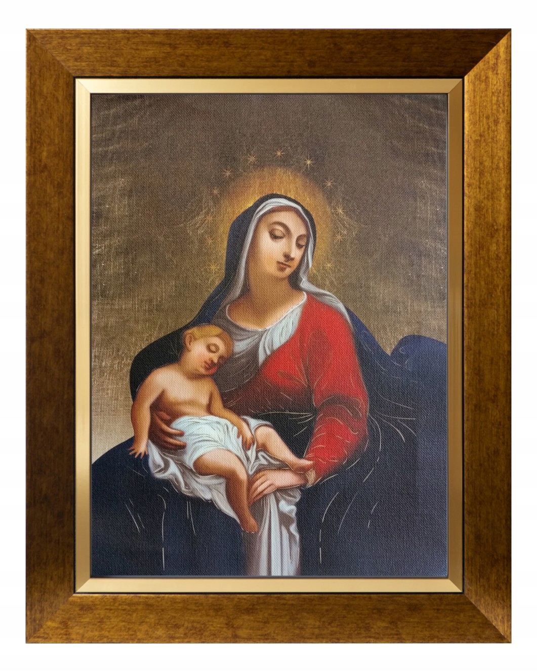 Matka Boží Sakrální Obraz Zlaté Plátno, Ozdobný Rám 30X40