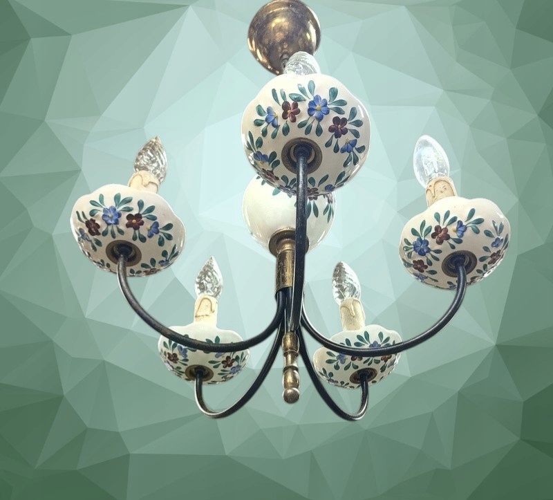 Stylowy Żyrandol Ceramiczny 5-cio Ramienny Lampa Sufitowa