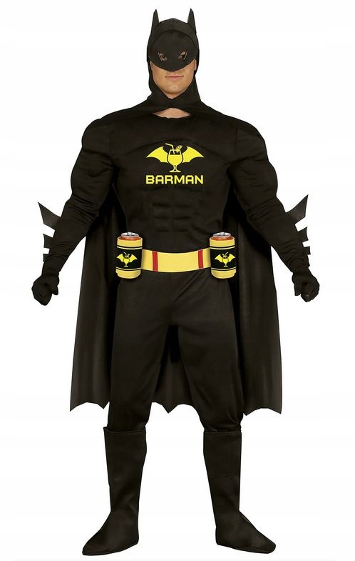 Kostým pro dospělé Barman Batman (pás, kombinéza, držák na nápoj, plášť)
