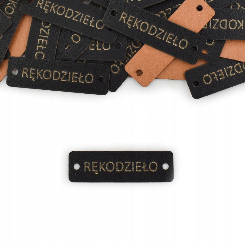 Metka ekoskóra Rękodzieło czerń złoto 12x40mm