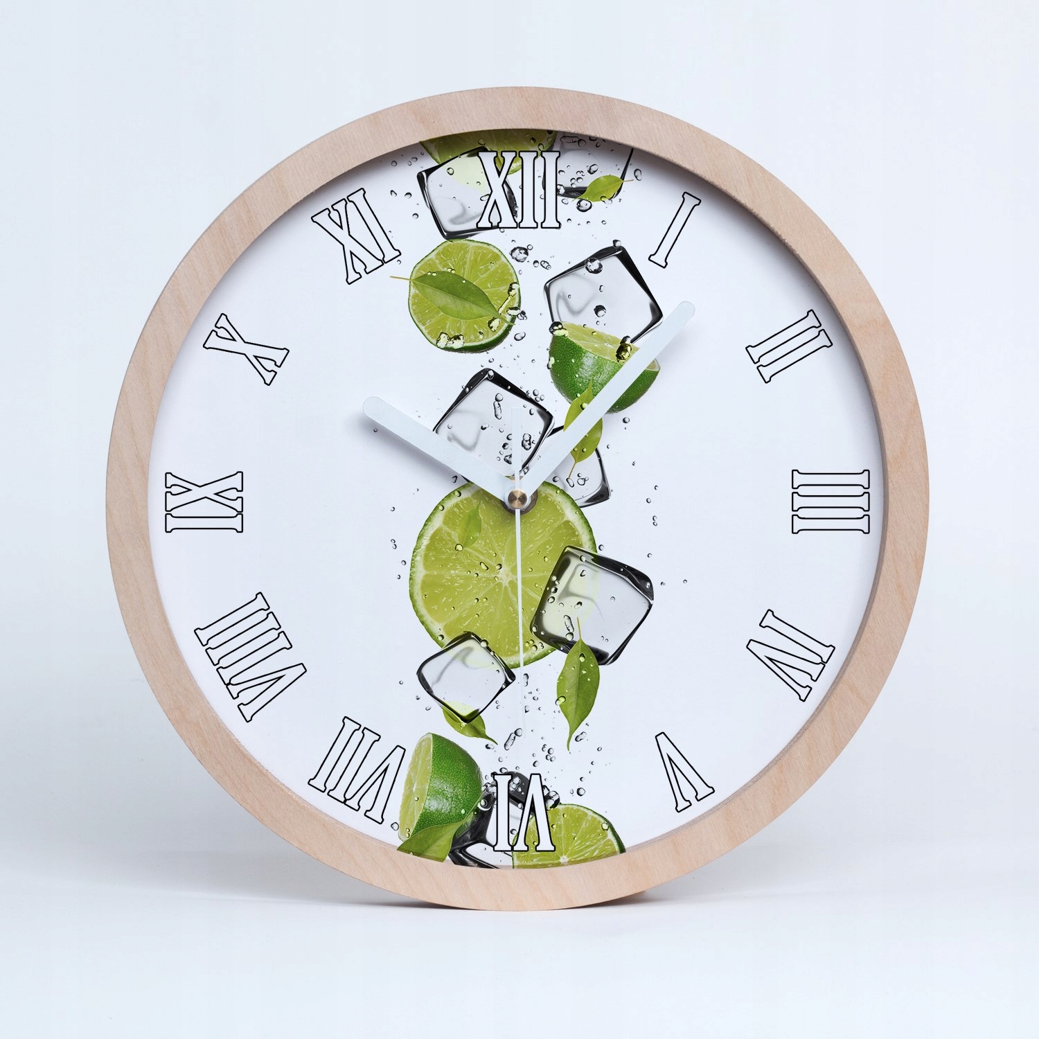 Dřevěný nástěnný hodinový stroj limetka s ledem, průměr 25 cm