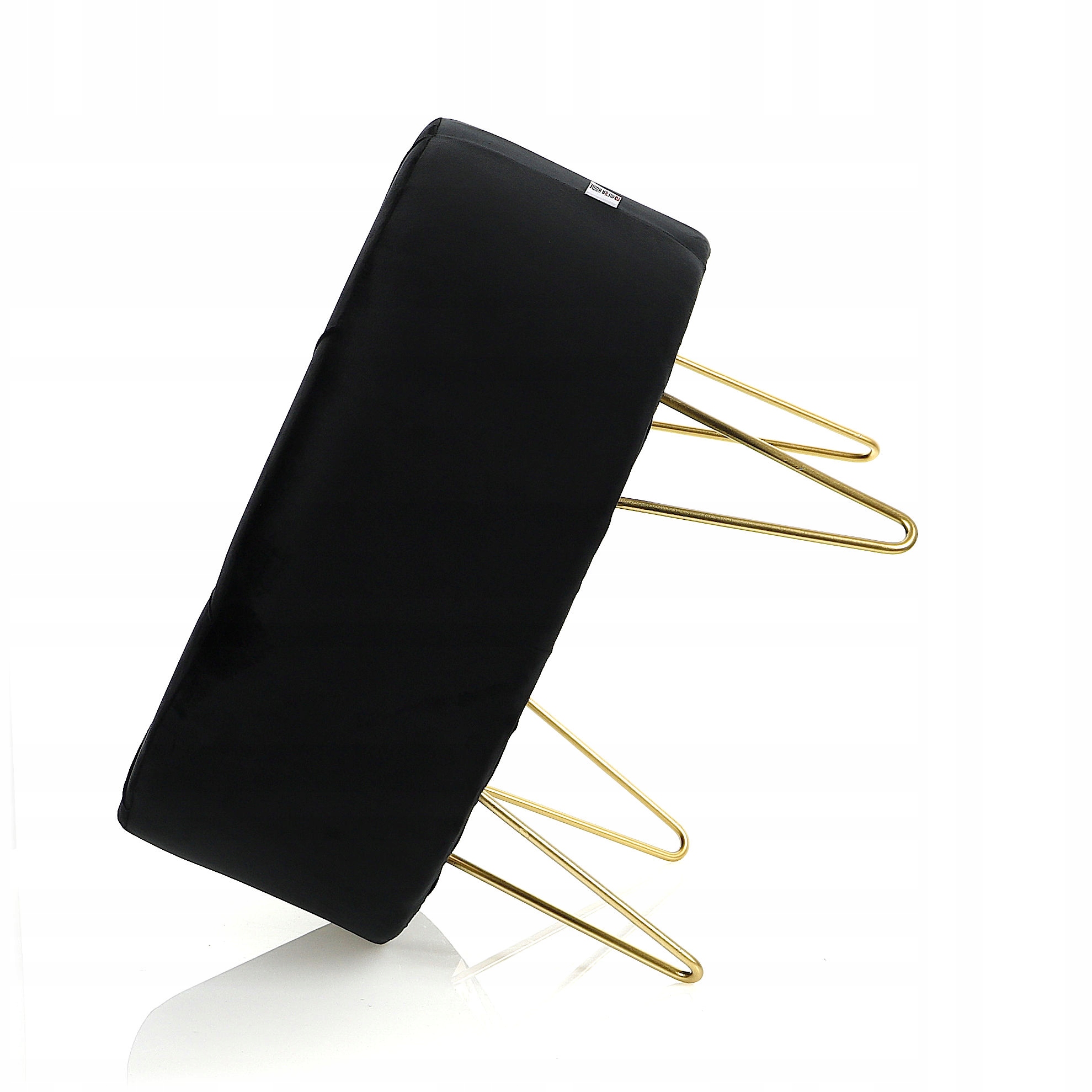 Pufa Welurowa Złota Czarna Welur podnóżek 43cm Głębokość mebla 56 cm