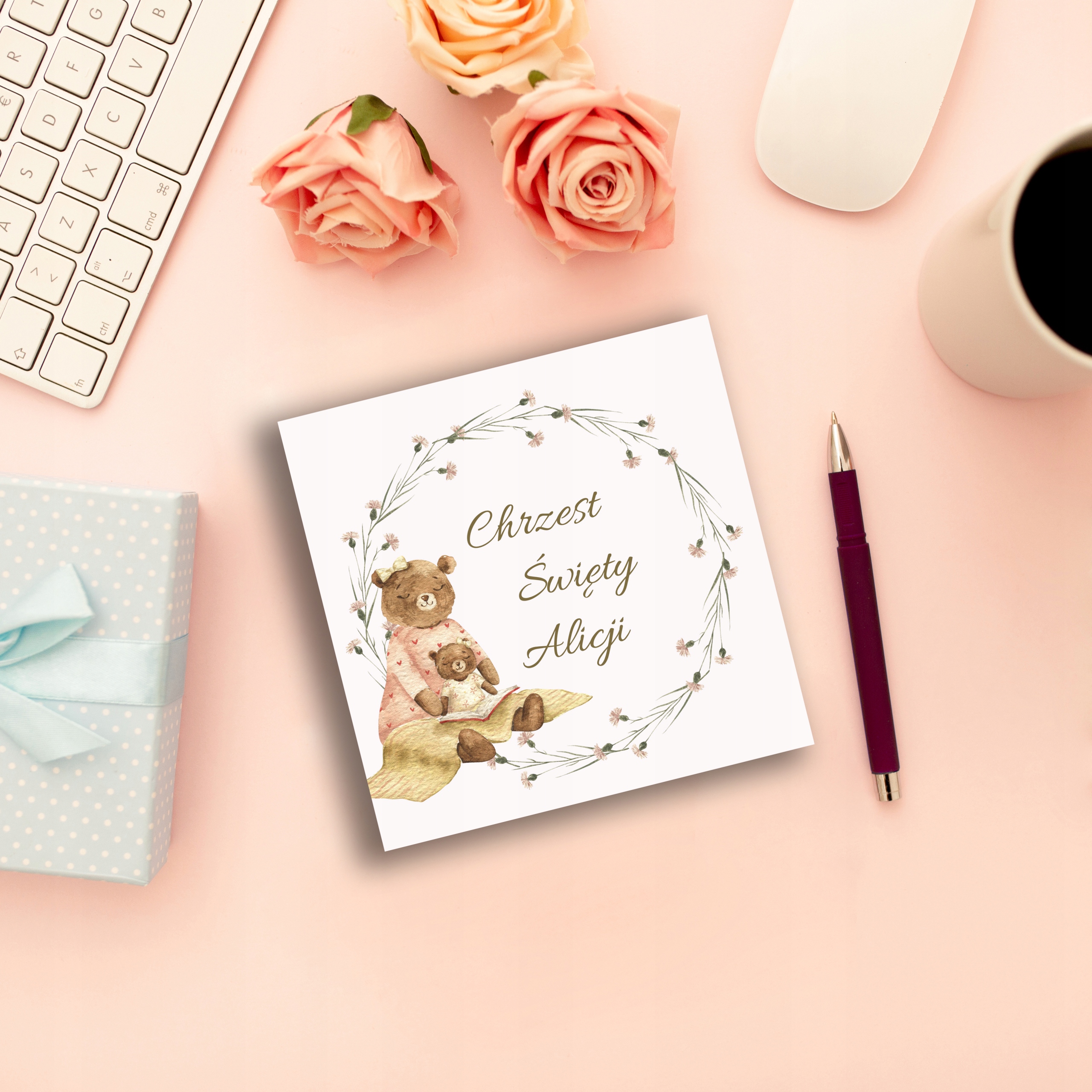 ZAPROSZENIA NA CHRZEST 10szt IMIĘ KOPERTA 004 Kolor beżowy