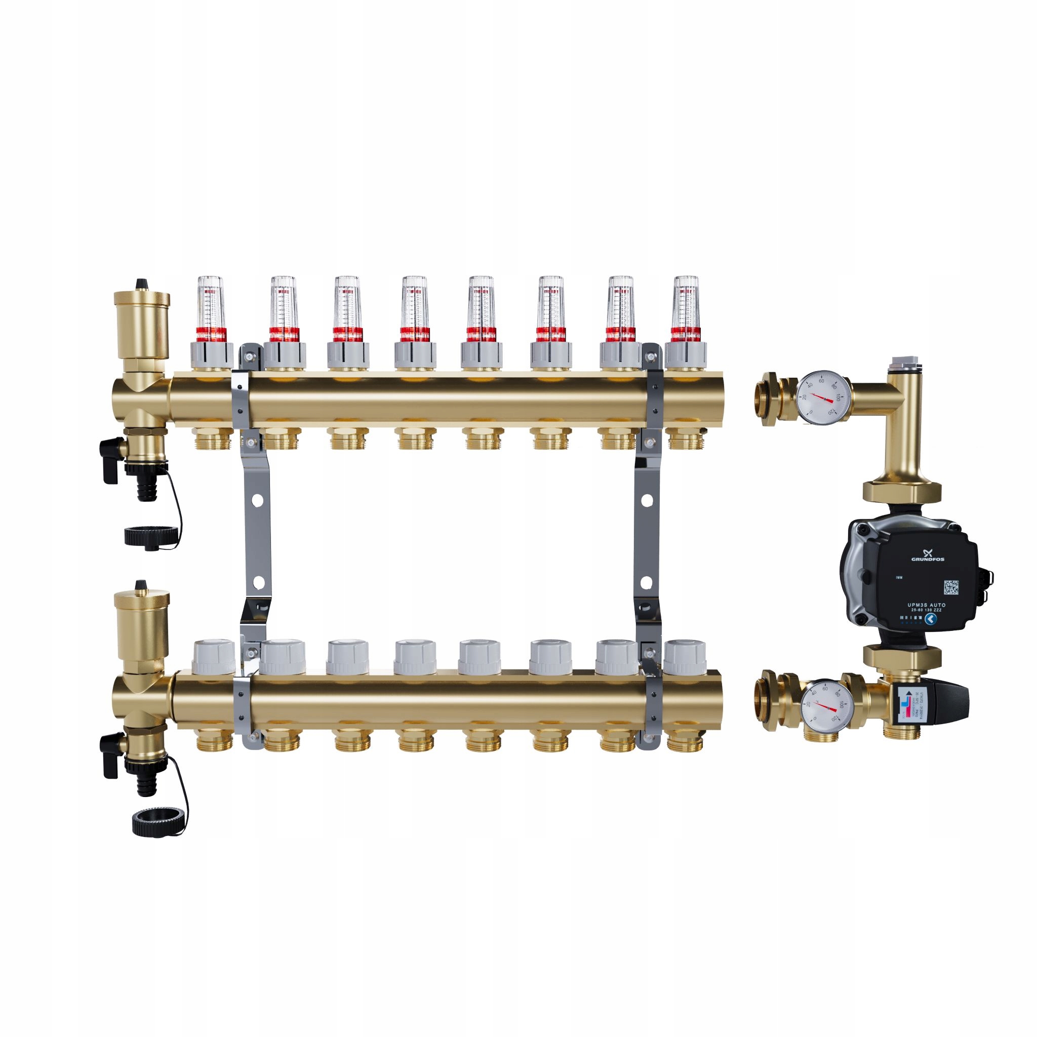 Rozdělovač pro podlahu 8 sekcí mosazný pro vytápění Pompa Grundfos