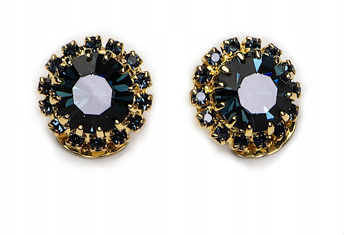 

Złote Klipsy Niebieskie Granatowe Jablonex Na Uszy