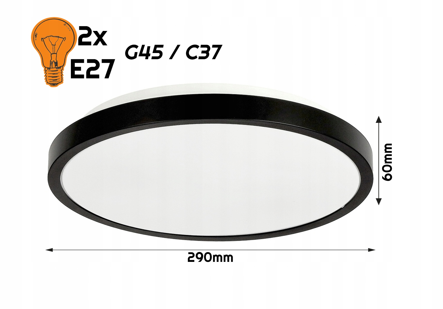Oprawa Lampa Sufitowa Plafon LED Zestaw Z Żarówkami 2xE27 = 20W C37 Kod producenta 8360