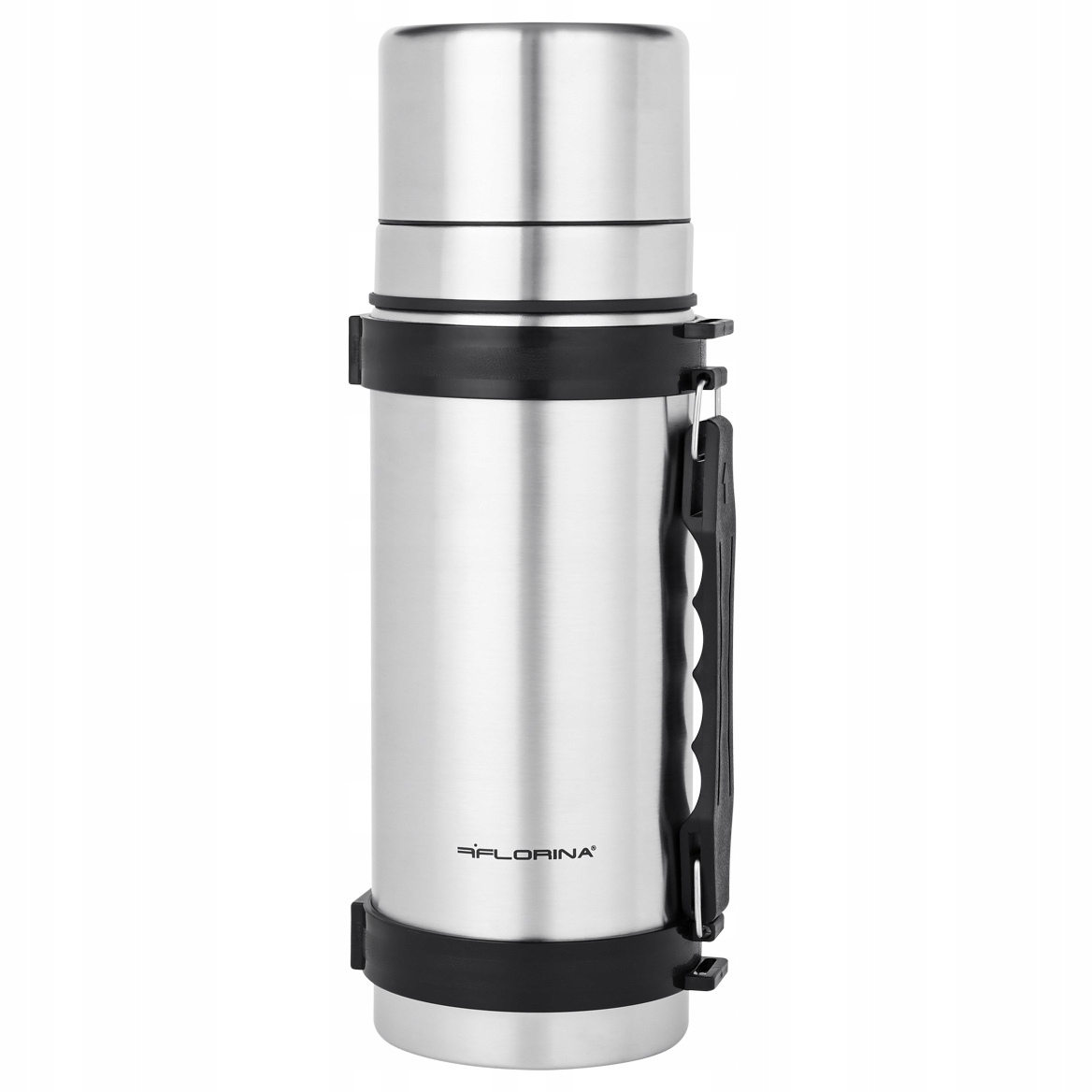 DUŻY TERMOS STAL NIERDZEWNA 18/10 INOX POLA RĄCZKA PASEK 1L + 2 KUBKI 24h Model POLA