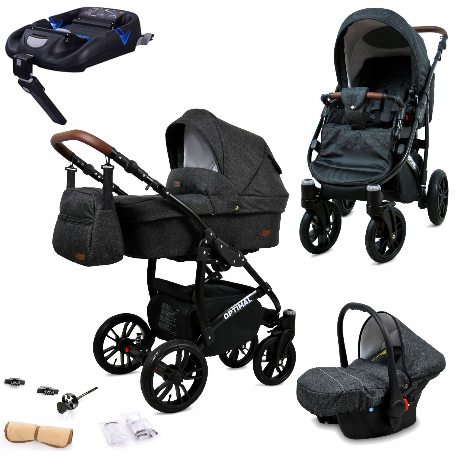 Wózek 4w1 BabyLux Optimal spacerówka gondola fotelik samochodowy Isofix