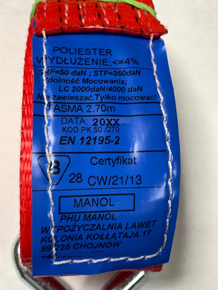 Pasy z Szelka Autolaweta GUMOWANE RACZKI 4T 3m 50 Producer Manol