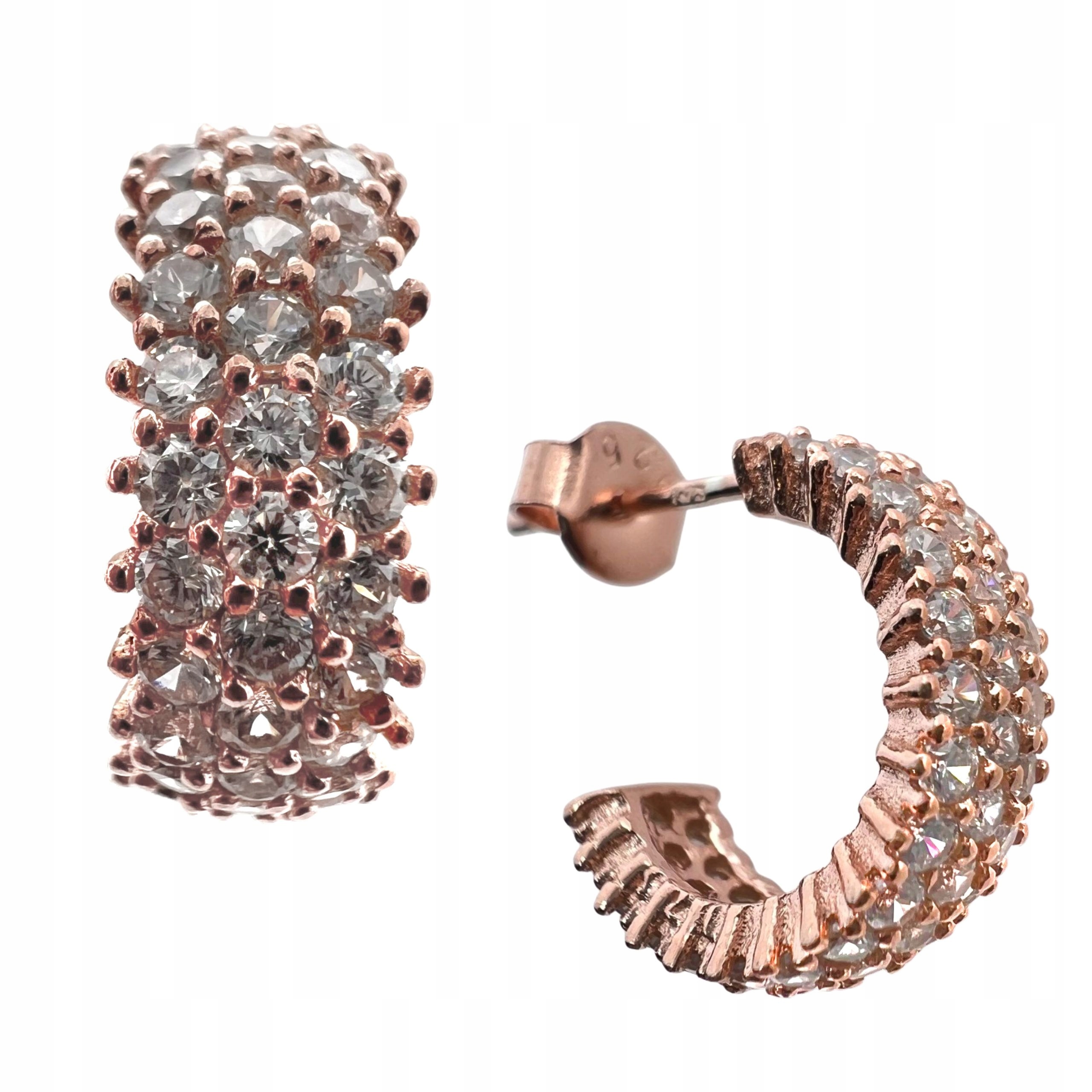 Náušnice Pozlacené Stříbrným Vzorem 925 Kruhů Se Zirkony, Zapínání Na Puzetku