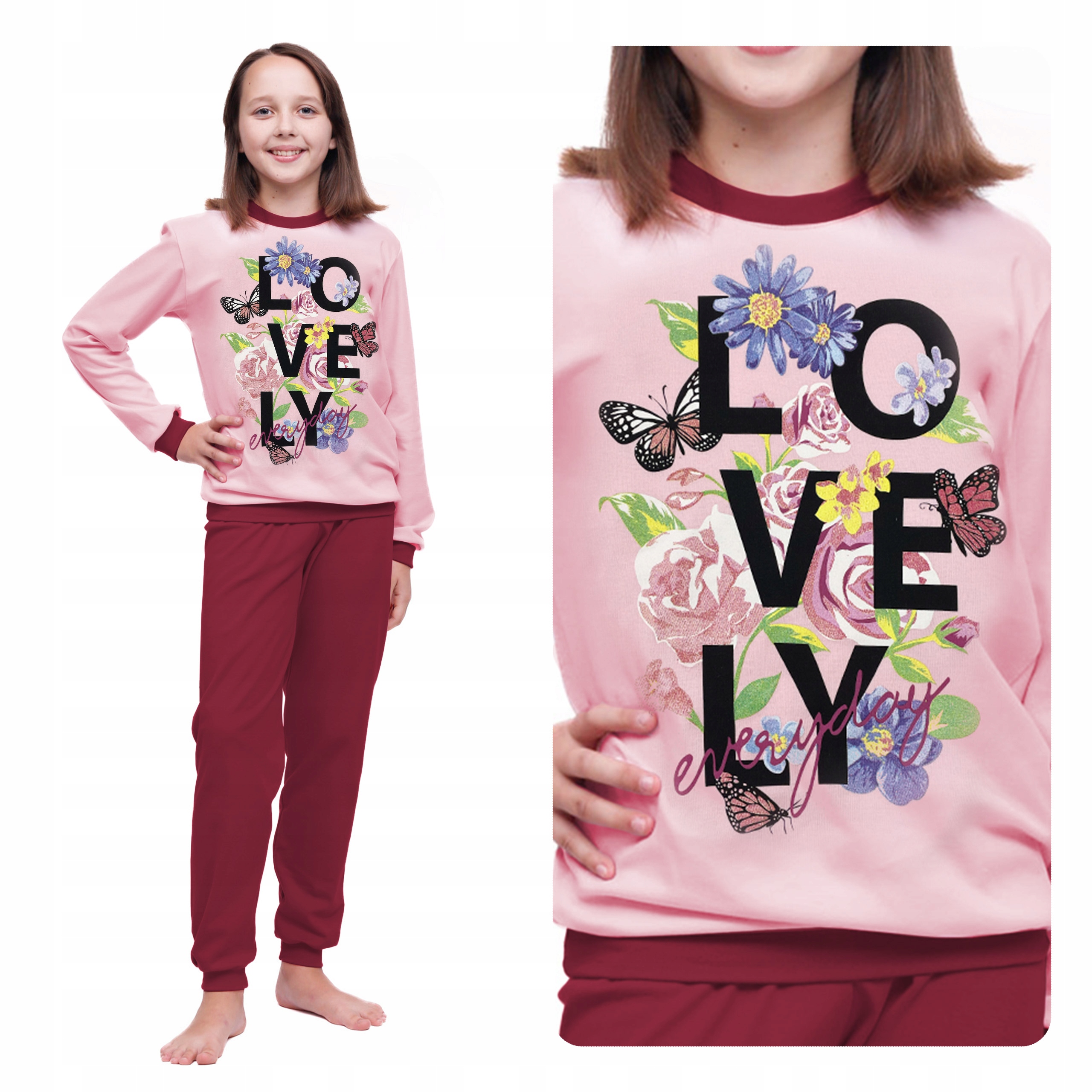 

Piżama 100% Bawełny Napis Lovely Różowa ROZM.170