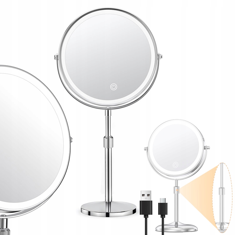 Zrcadlo 10x, výškově nastavitelné, 3 barvy Led světla 360°