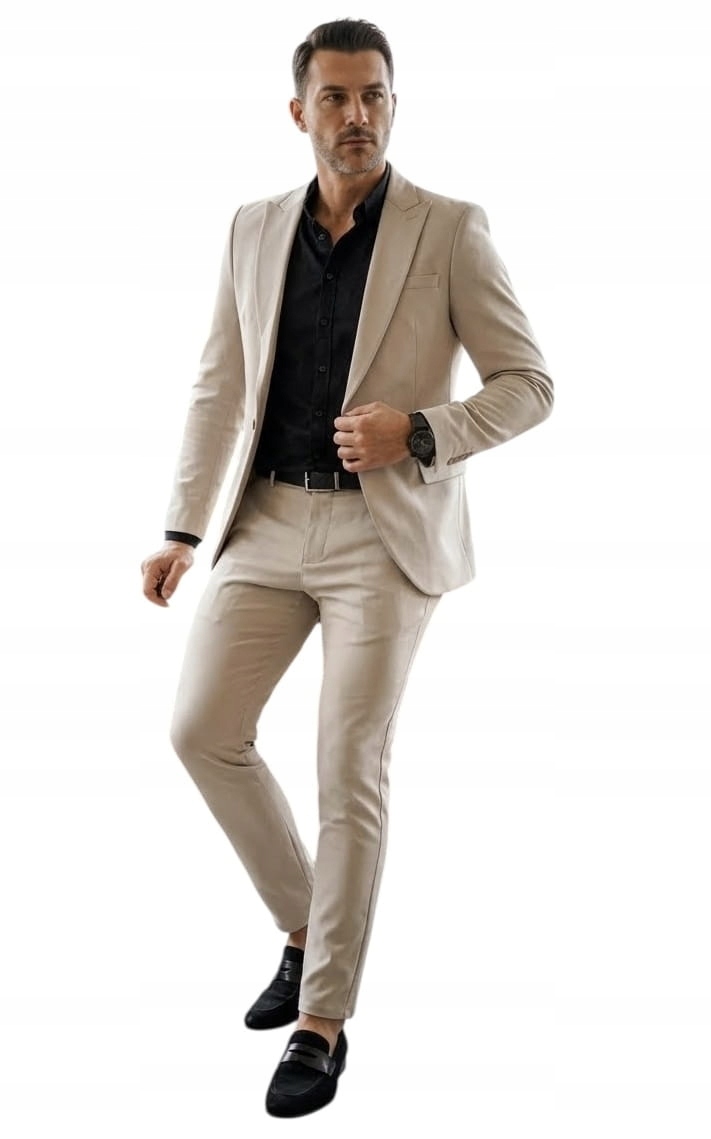 Pánský oblek Slim Fit Elegantní komplet béžová barva DJG013 58