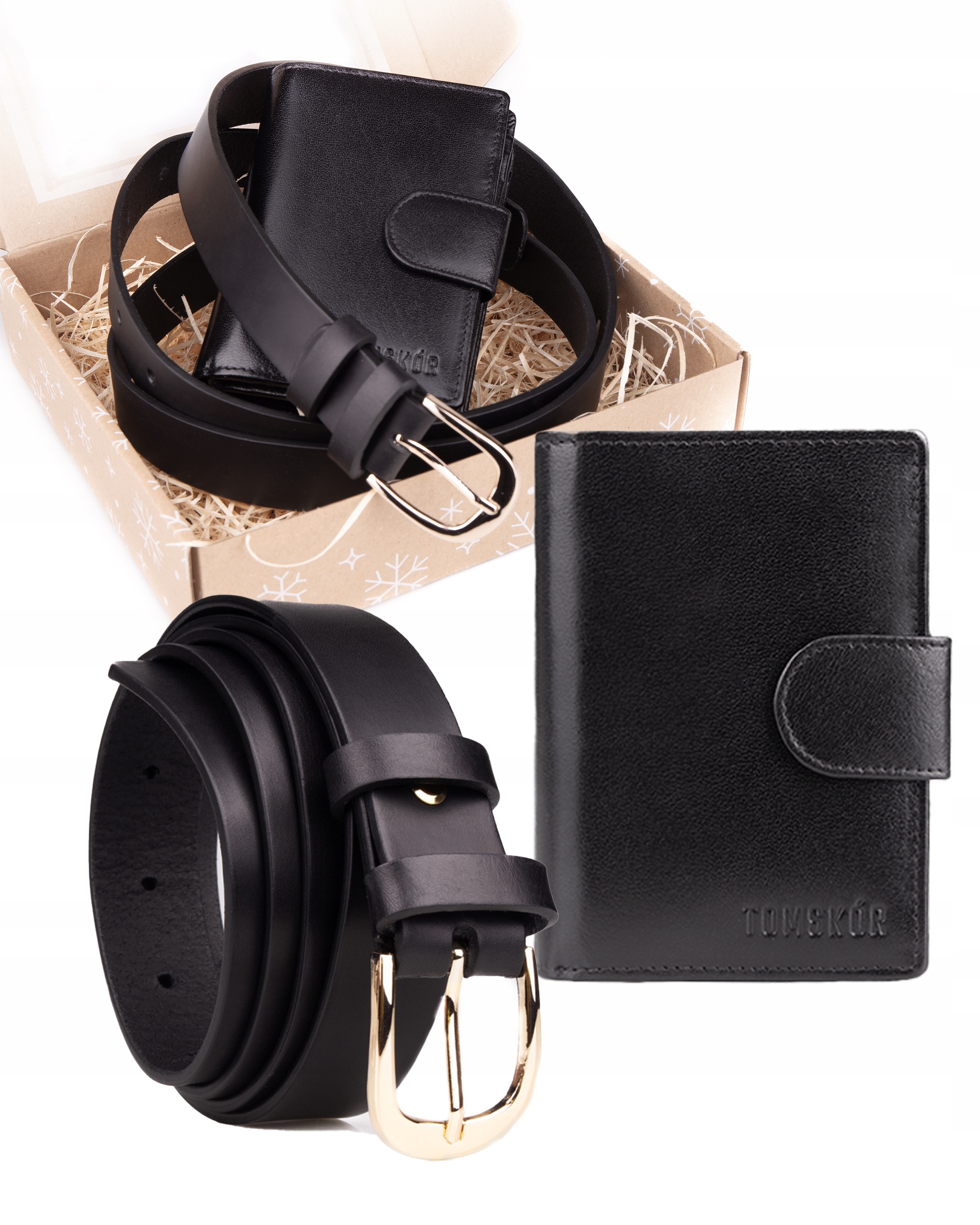 Narozeninový Set Dámský Dárek Pro Ženy Kožená Černá Peněženka Pásek