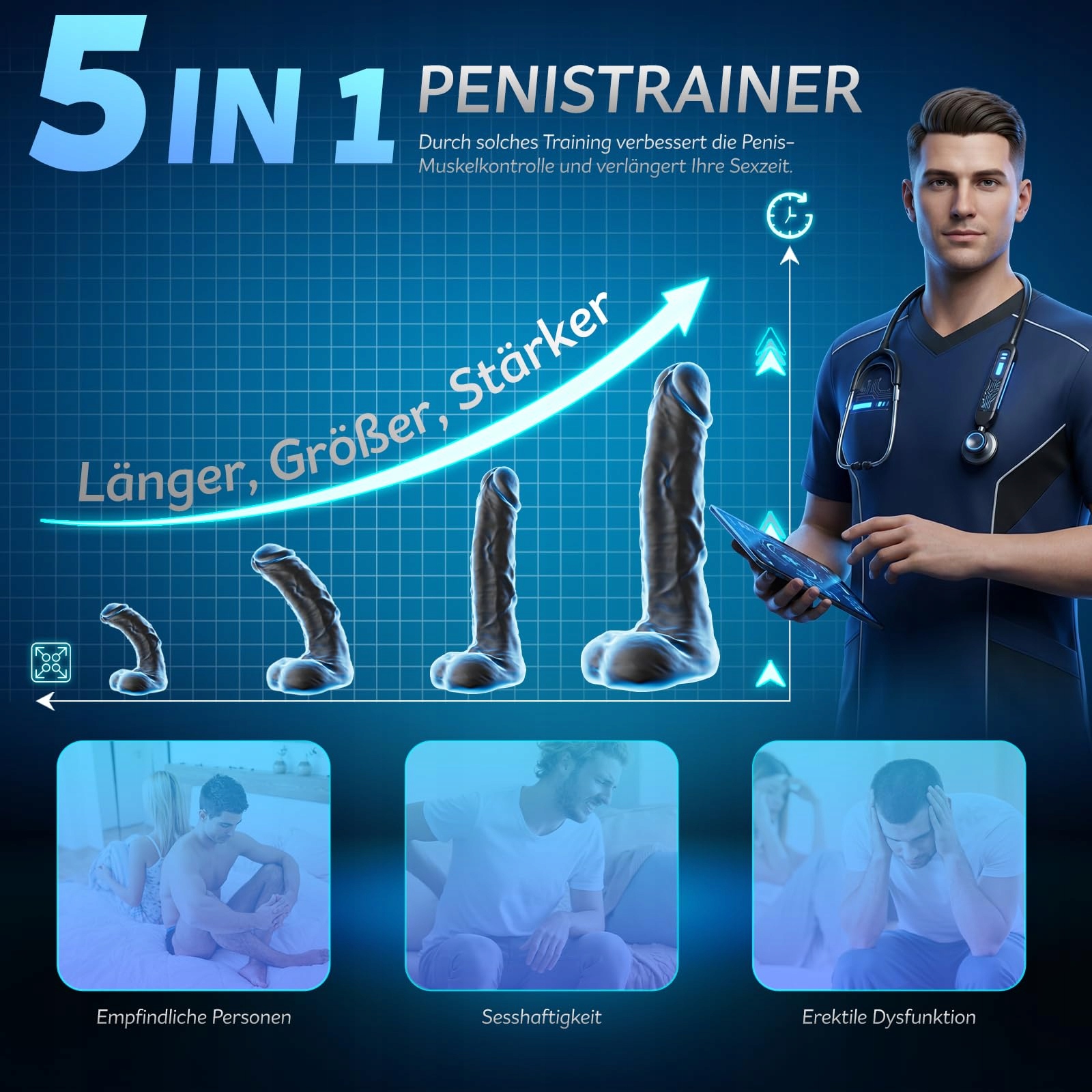 KEXYZ Masturbator Dla Mężczyzn Wibrator Eichel Stymulator 9 Trybów — miniatura 5