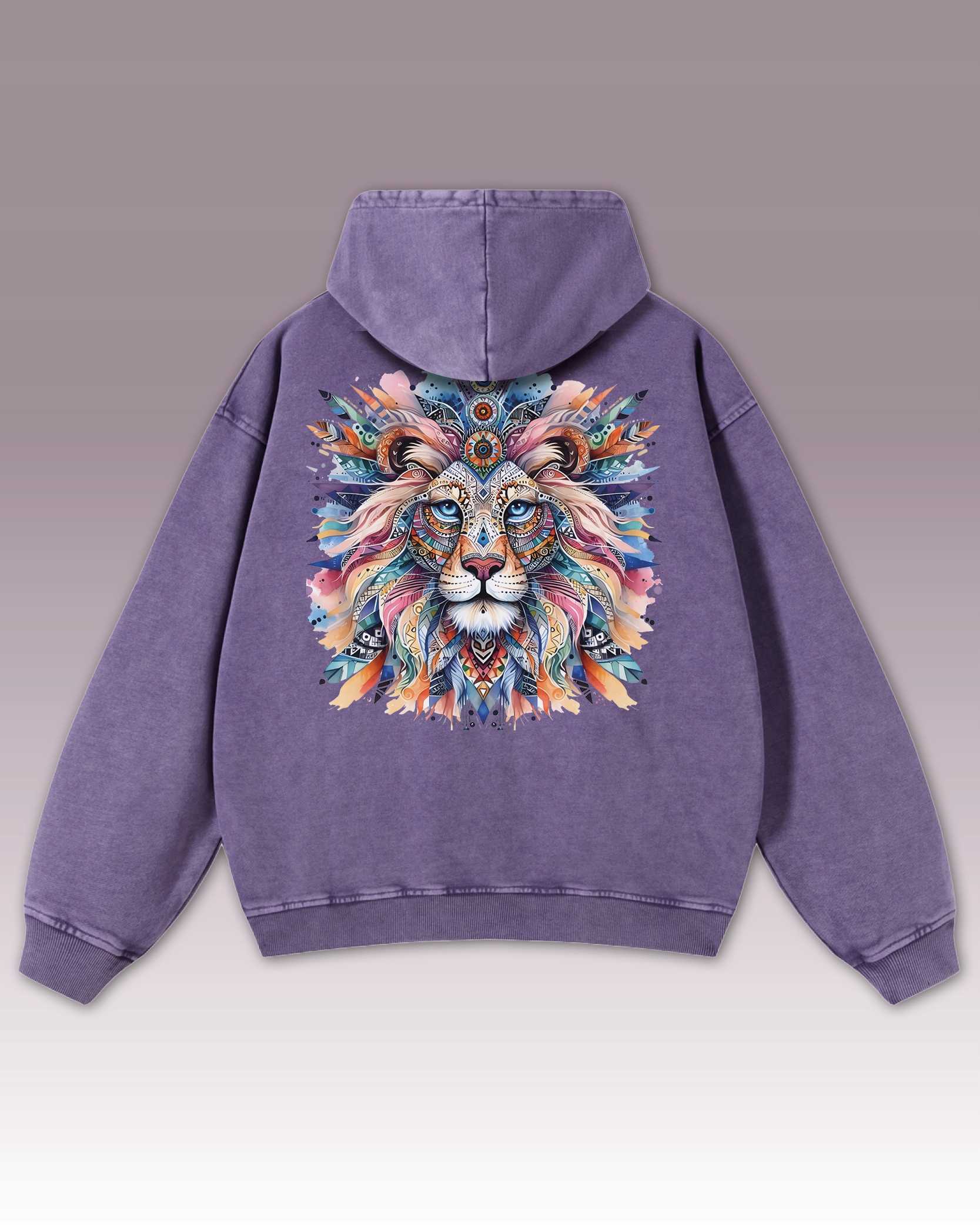 Mikina s lvem Umělecký lev Safari Síla Odvaha Barevná Fialová XXL