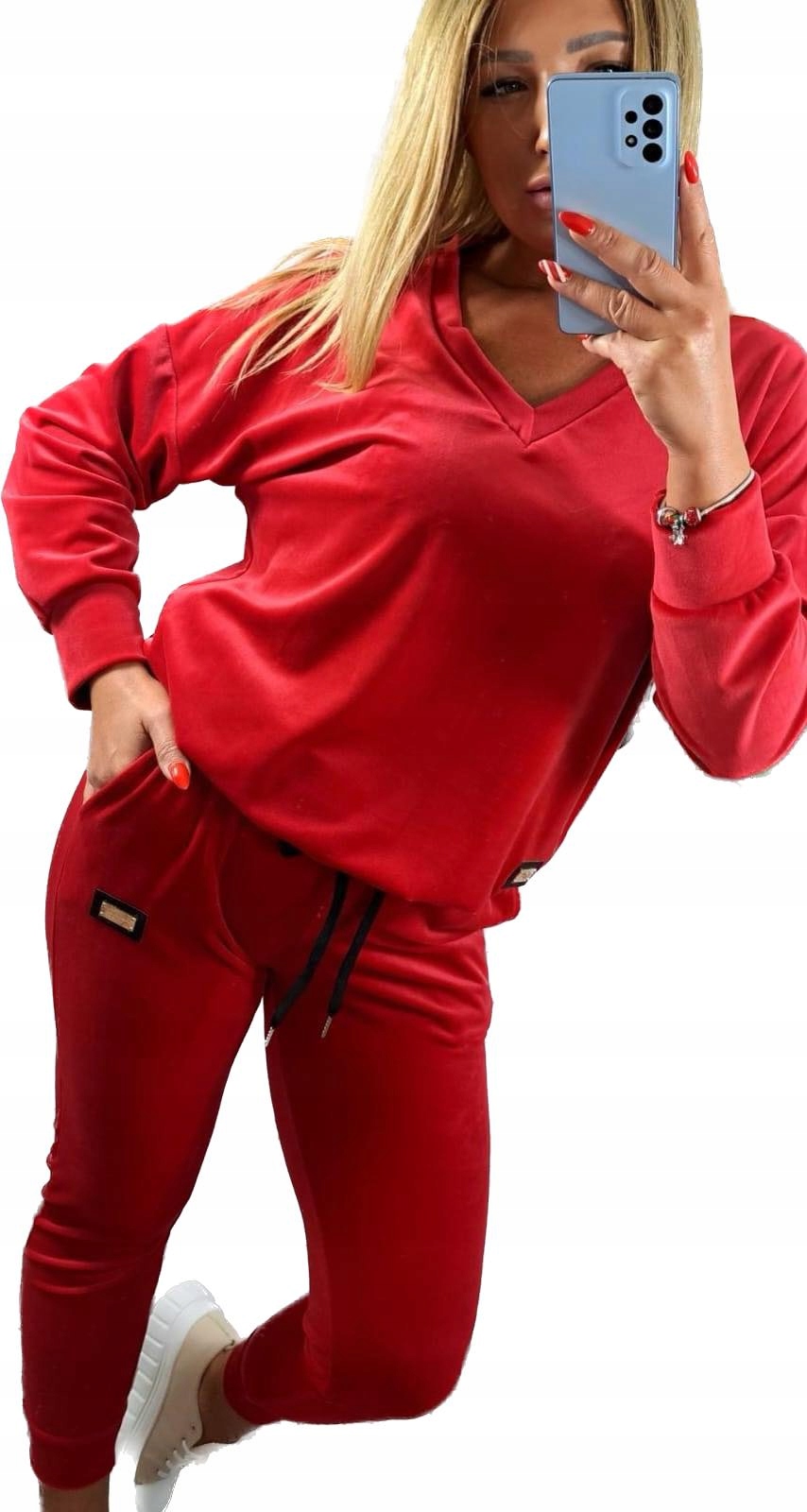 Z902 Velurový Teplákovka Dekolt V-neck Červený vel. 52 (6XL)