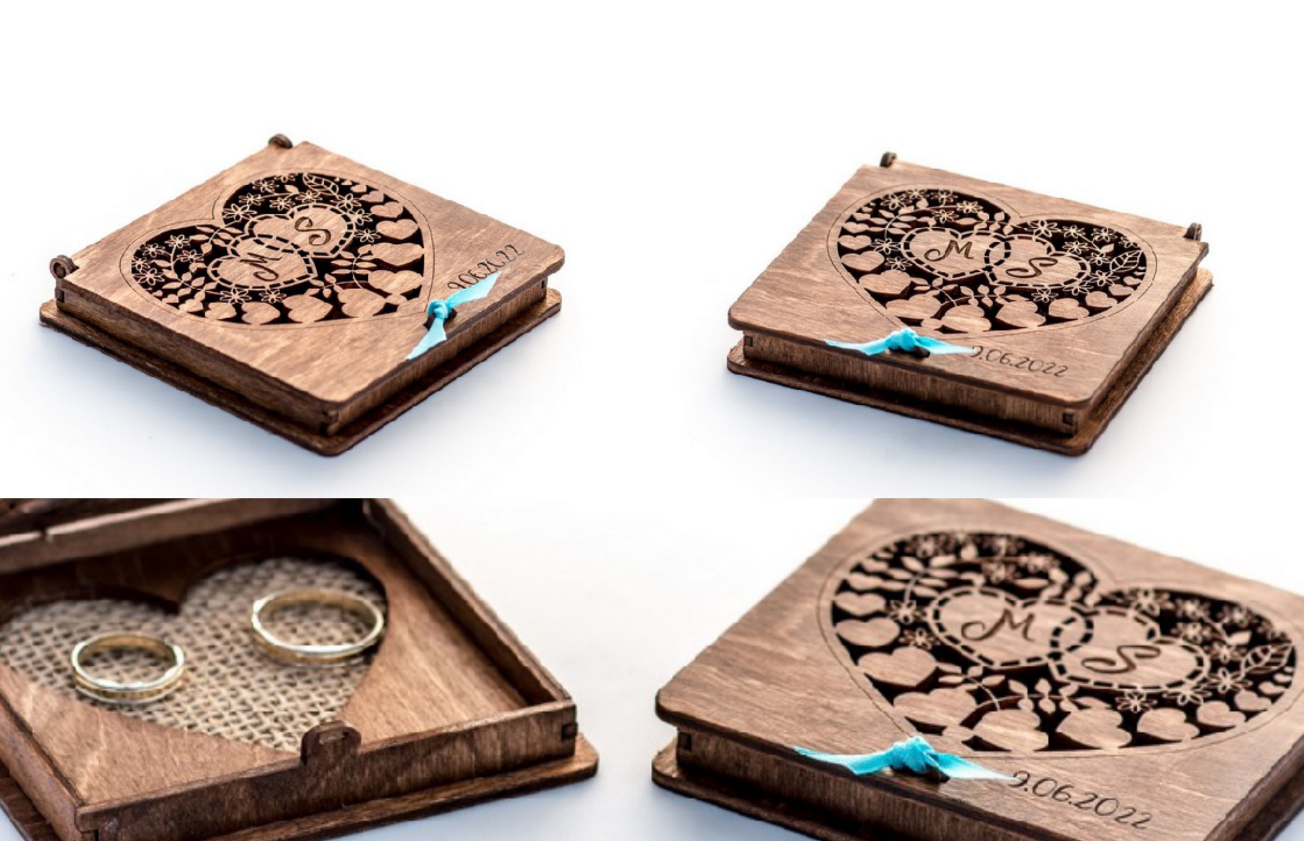 Pudełko na obrączki. Drewniana szkatułka grawer. ! Kolor dominujący brązowy